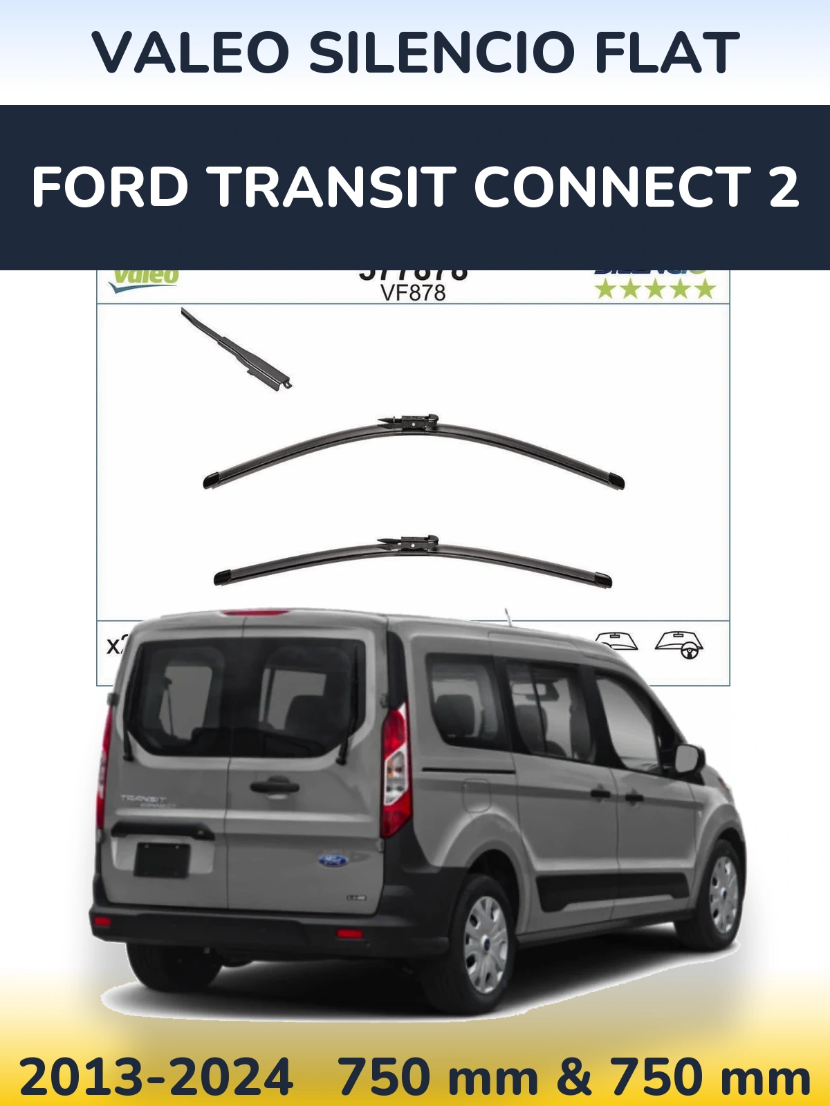Комплект передних дворников Valeo Silencio Flat 750 & 750 мм для Ford Transit Connect 2 2013-2024