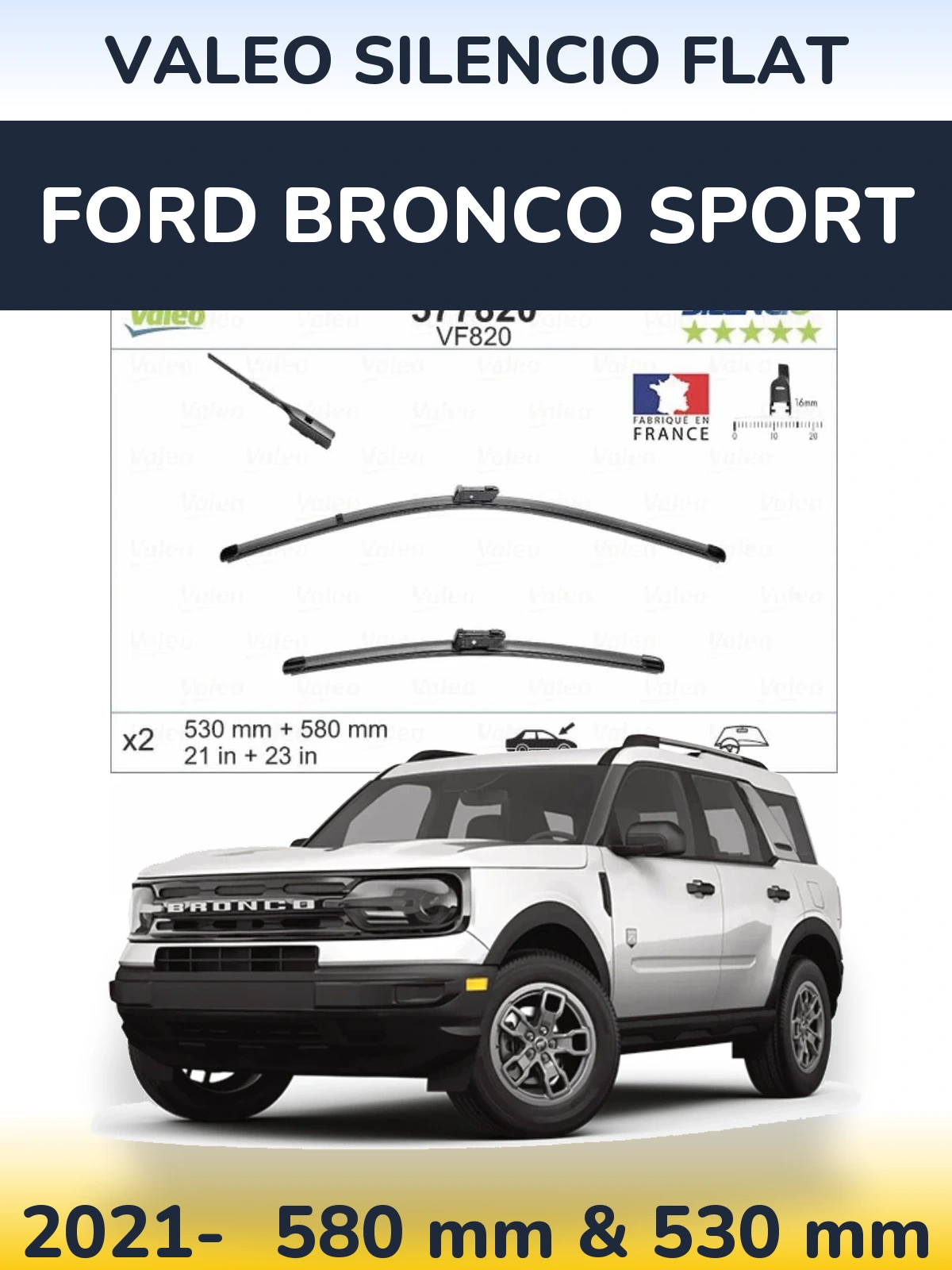 Комплект передних дворников Valeo Silencio Flat 580 & 530 мм для Ford Bronco Sport 2021-2026