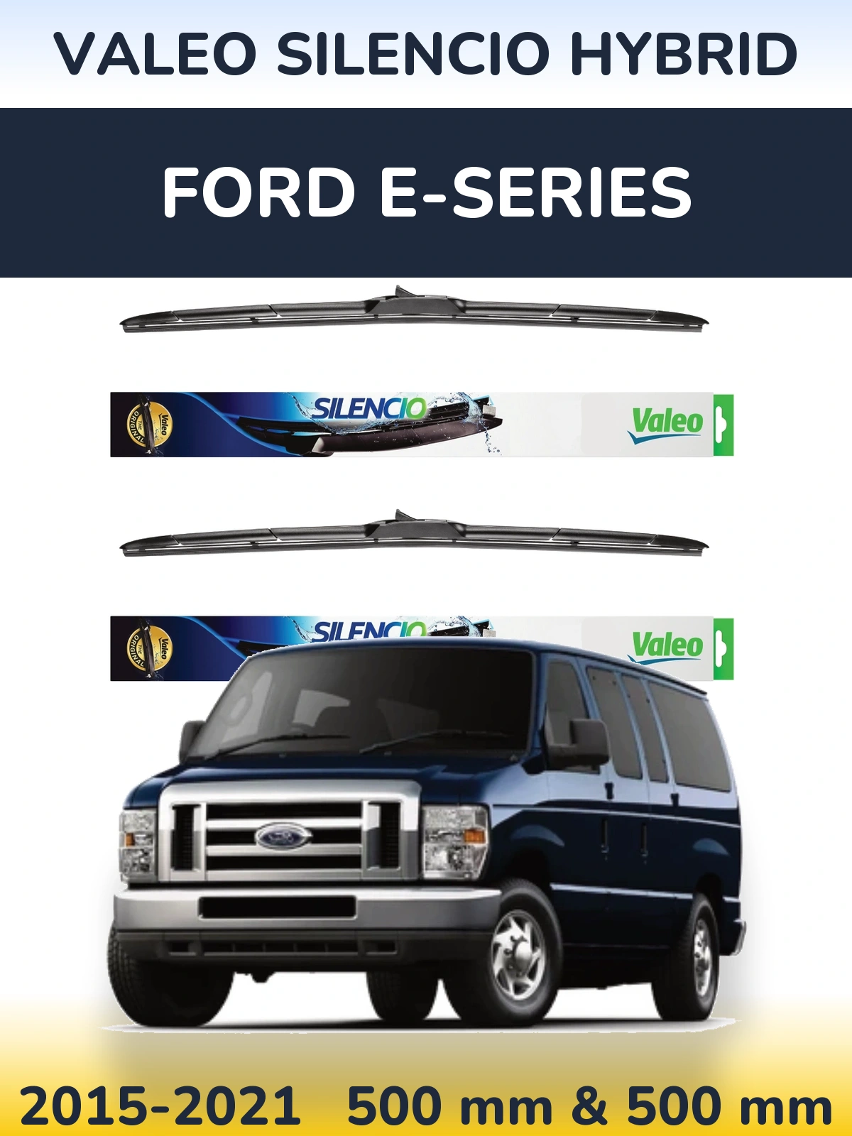 Комплект передних дворников Valeo Silencio Hybrid 500 & 500 мм для Ford E-series 2015-2021