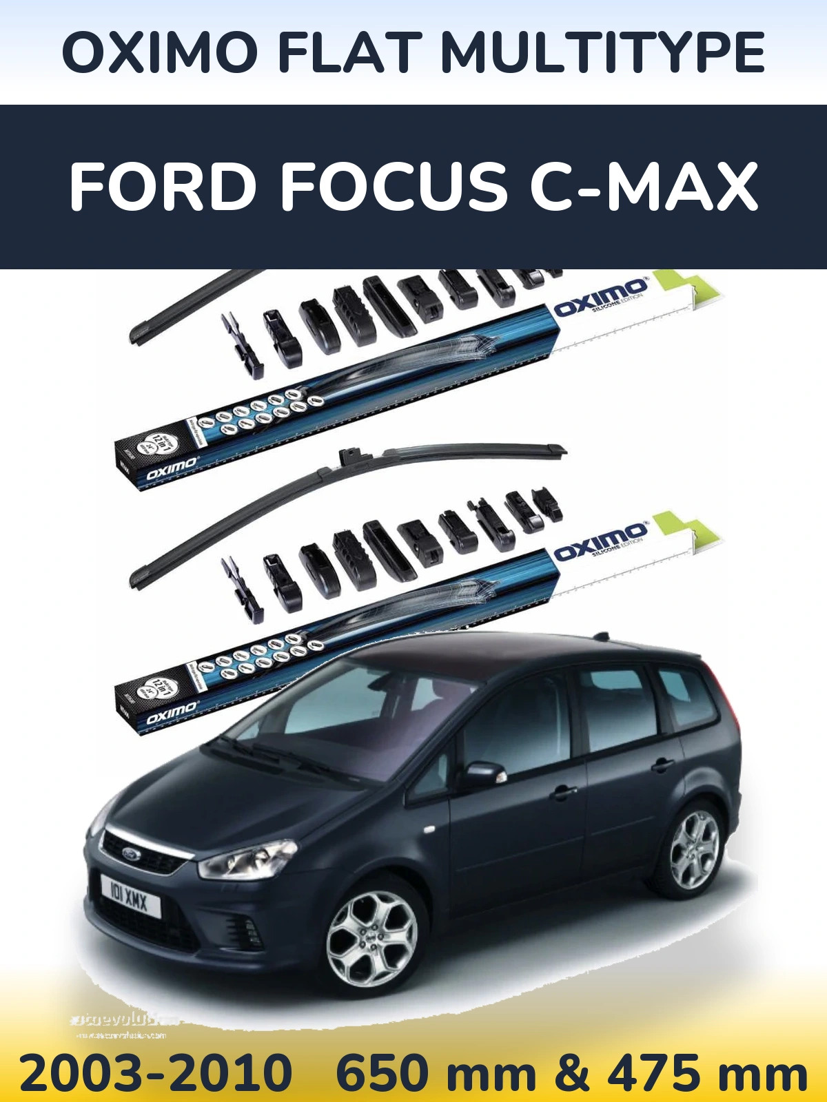 Комплект передних дворников Oximo Flat MultiТипe 650 & 475 мм для Ford Focus C-MAX 2003-2010