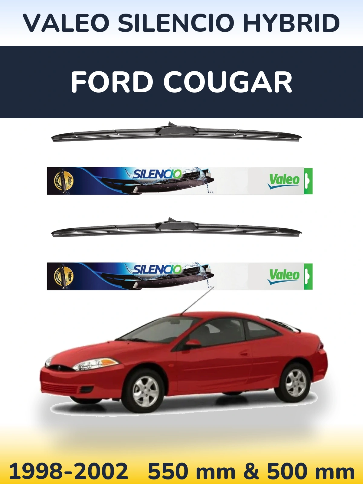 Комплект передних дворников Valeo Silencio Hybrid 550 & 500 мм для Ford Cougar 1998-2002