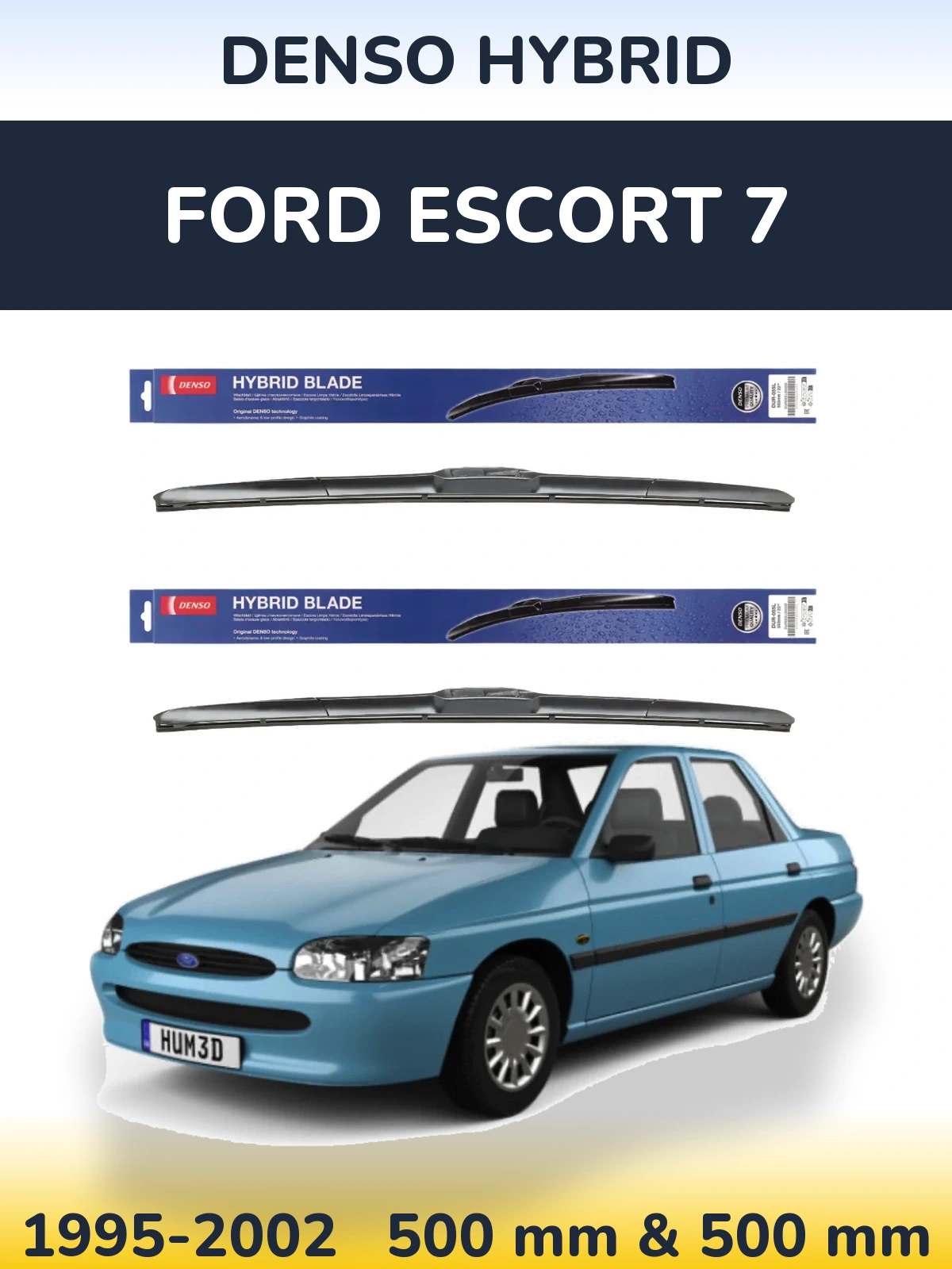 Комплект передних дворников Denso Hybrid 500 & 500 мм для Ford Escort 7 1995-2002
