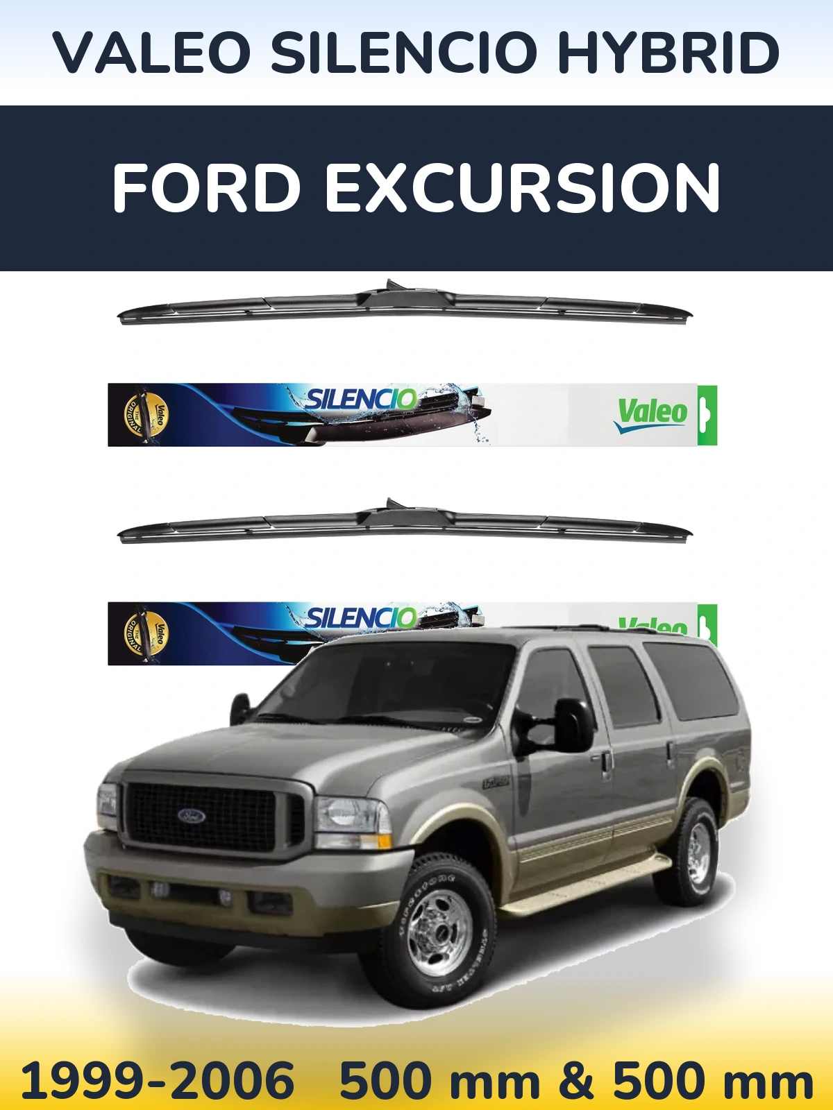 Комплект передних дворников Valeo Silencio Hybrid 500 & 500 мм для Ford Excursion 1999-2006