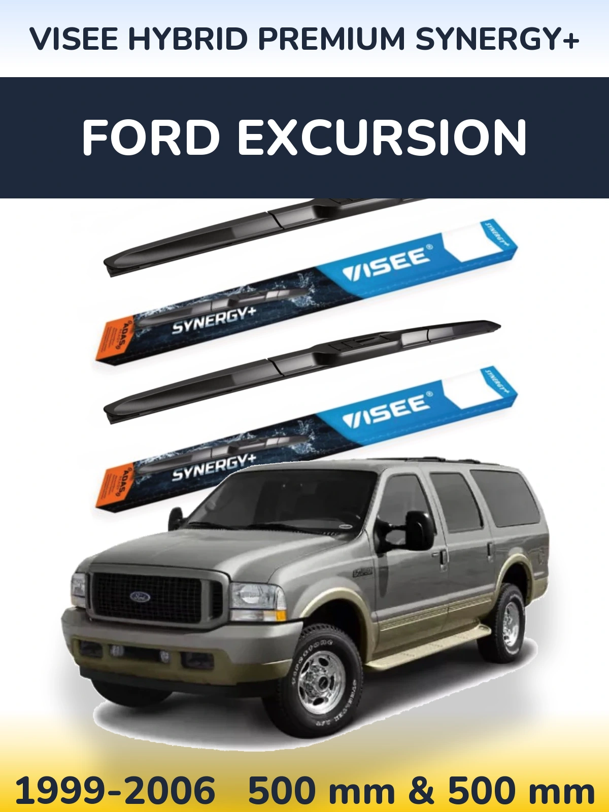 Комплект передних дворников VISEE HYBRID PREMIUM SYNERGY+ 500 & 500 мм для Ford Excursion 1999-2006