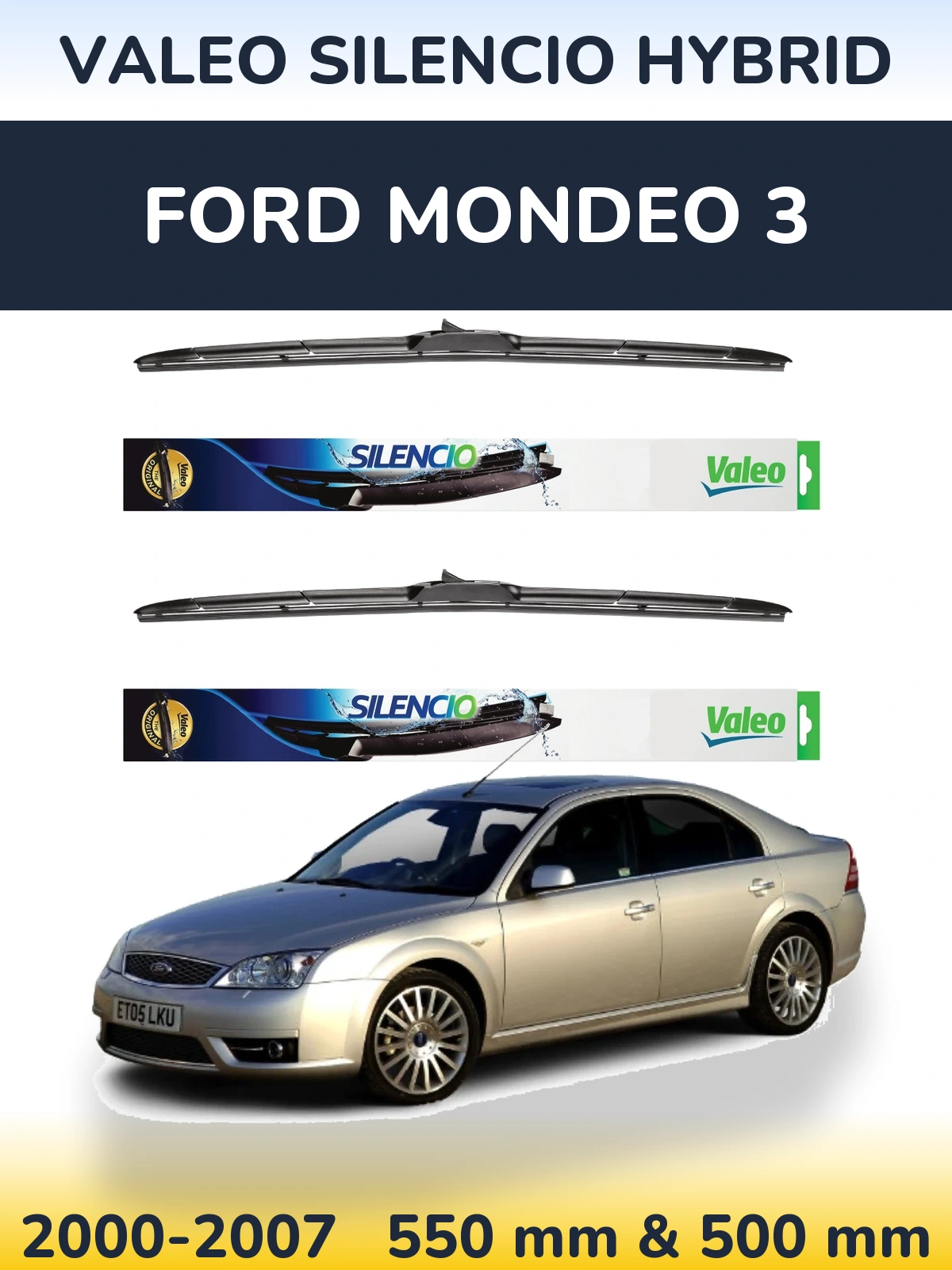 Комплект передних дворников Valeo Silencio Hybrid 550 & 500 мм для Ford Mondeo 3 2000-2007