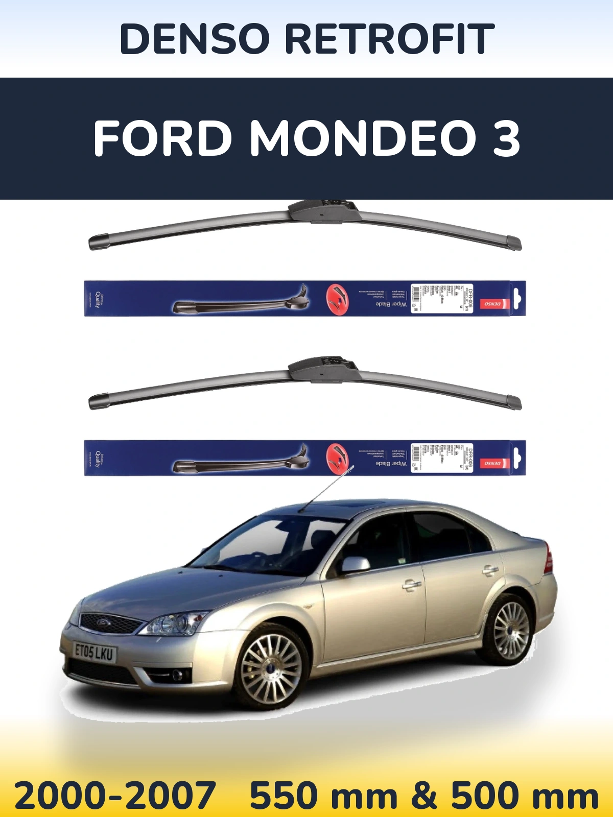 Комплект передних дворников Denso Retrofit 550 & 500 мм для Ford Mondeo 3 2000-2007