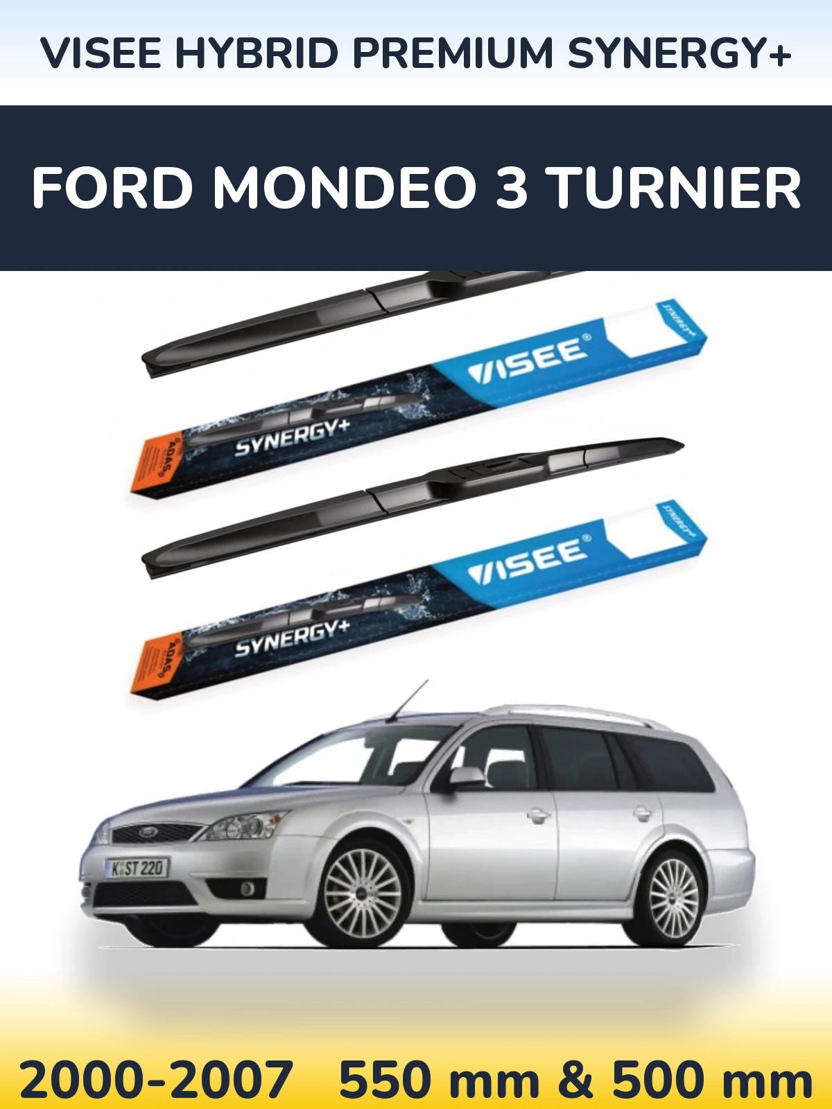 Комплект передніх щіток VISEE HYBRID PREMIUM SYNERGY+ 550 & 500 мм для Ford Mondeo 3 Turnier 2000-2007