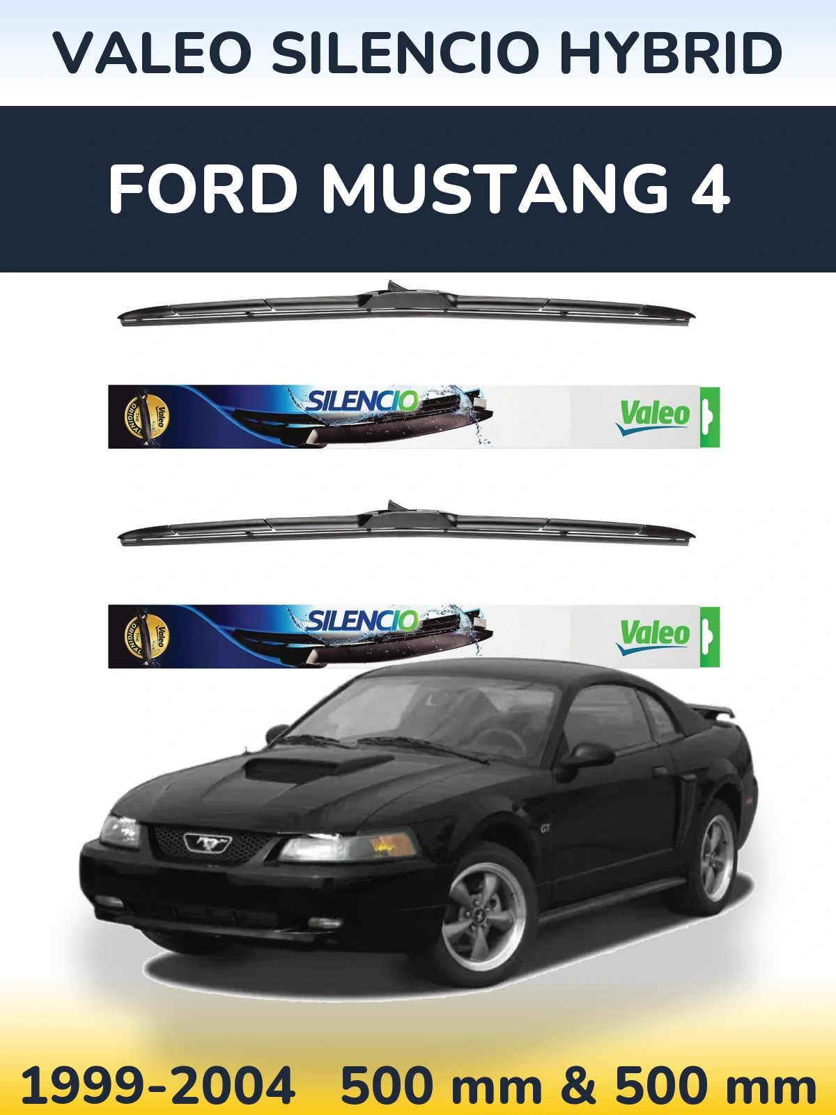 Комплект передніх щіток Valeo Silencio Hybrid 500 & 500 мм для Ford Mustang 4 1999-2004