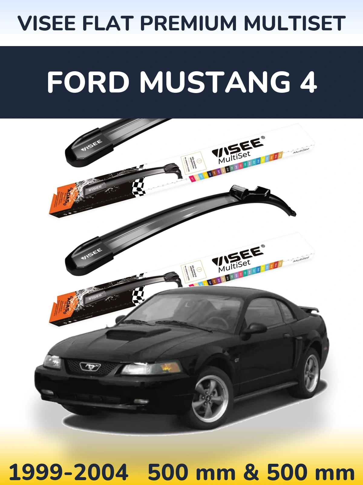 Front wiper blade set VISEE FLAT PREMIUM MultiSet 500 & 500 mm for Ford Mustang 4 1999-2004