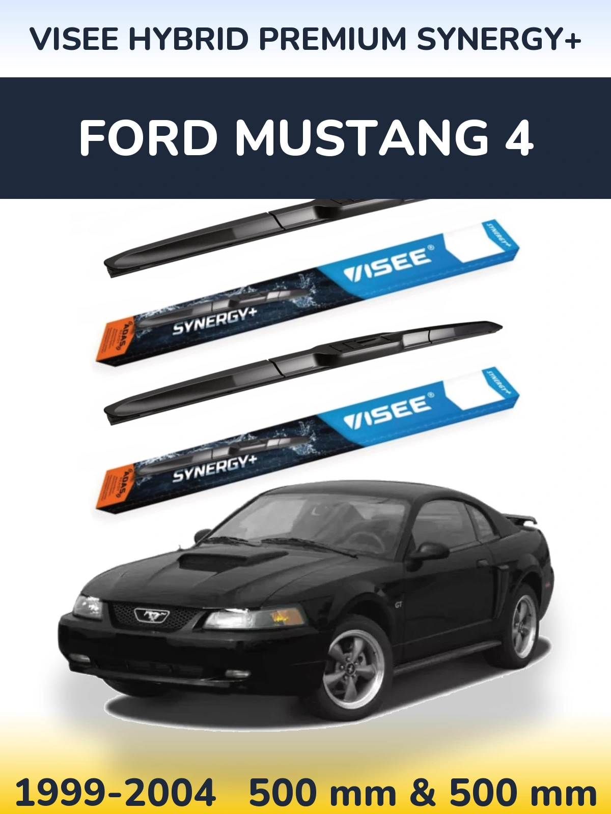 Front wiper blade set VISEE HYBRID PREMIUM SYNERGY+ 500 & 500 mm for Ford Mustang 4 1999-2004