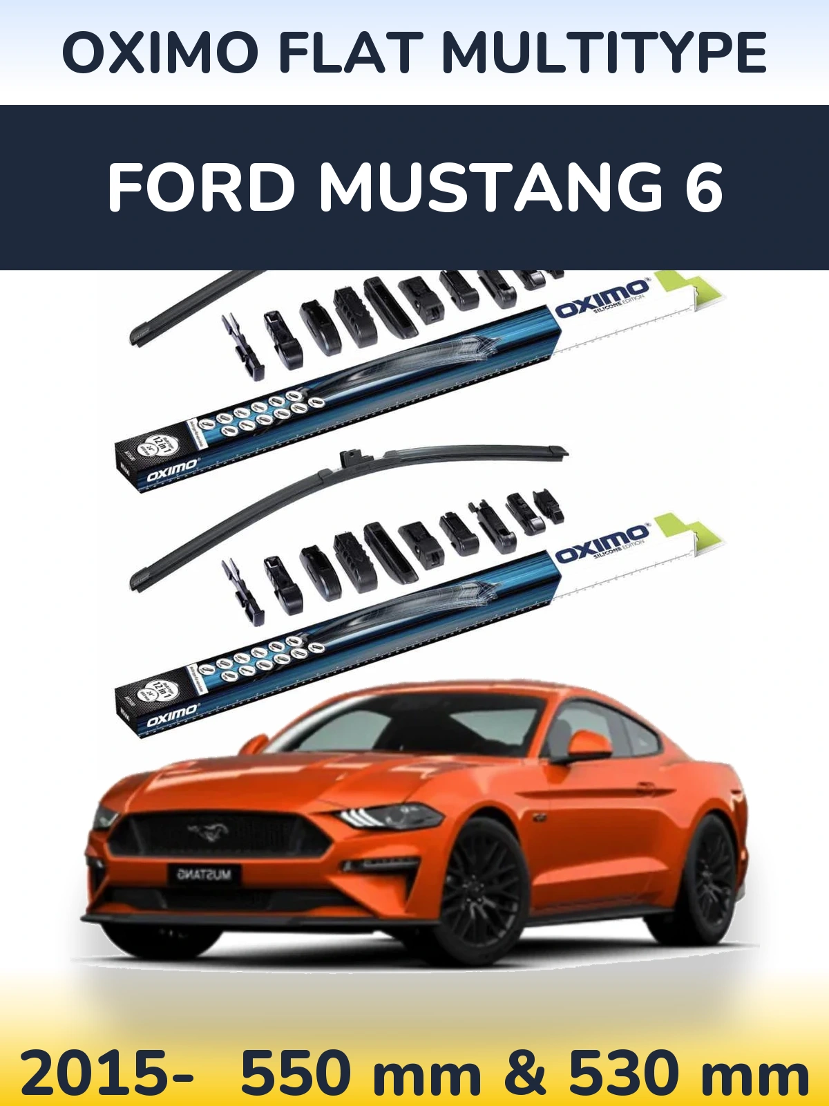 Комплект передних дворников Oximo Flat MultiТипe 550 & 530 мм для Ford Mustang 6 2015-2026