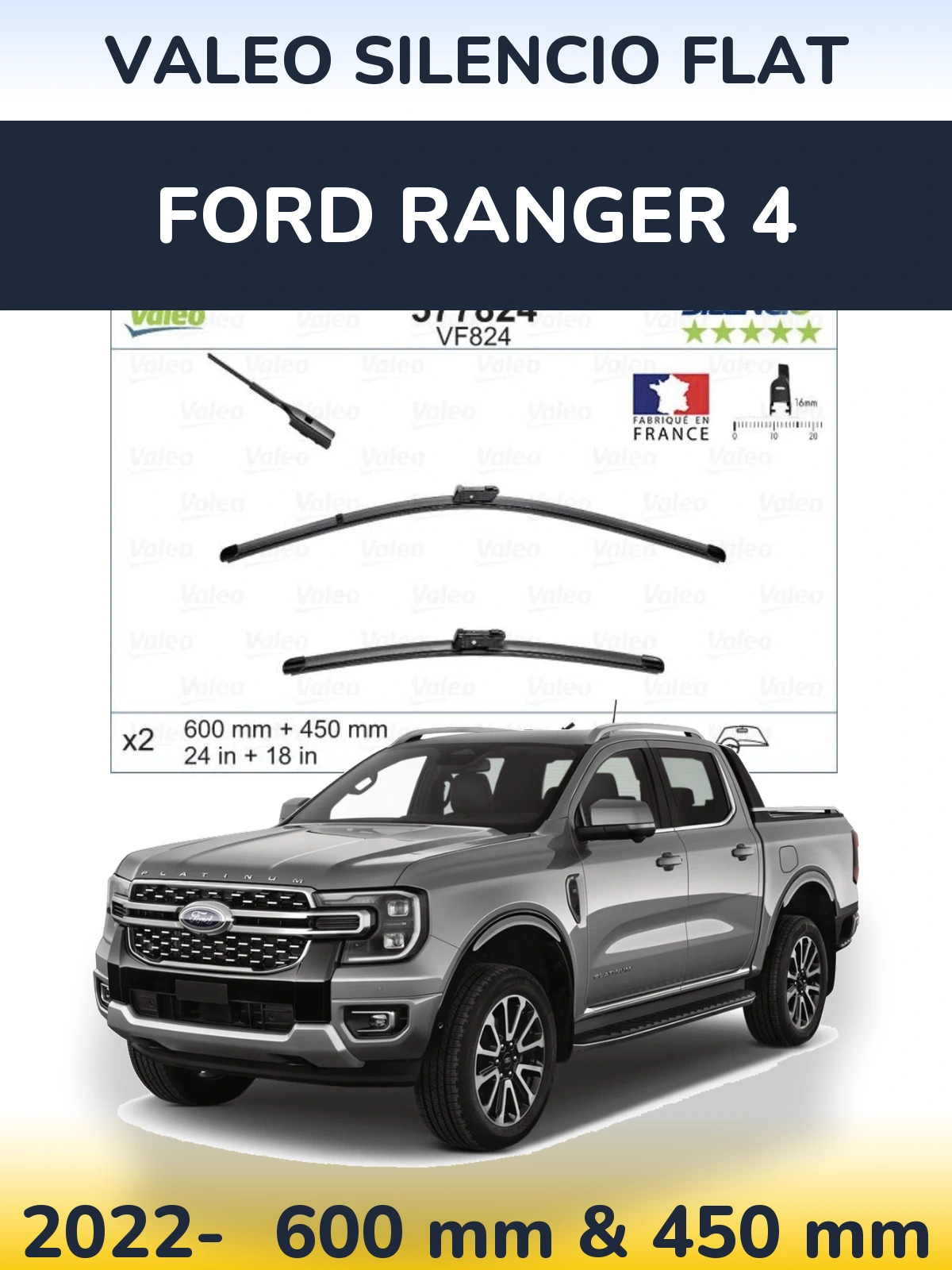 Ștergătoare Valeo Silencio Flat pentru Ford Ranger 4