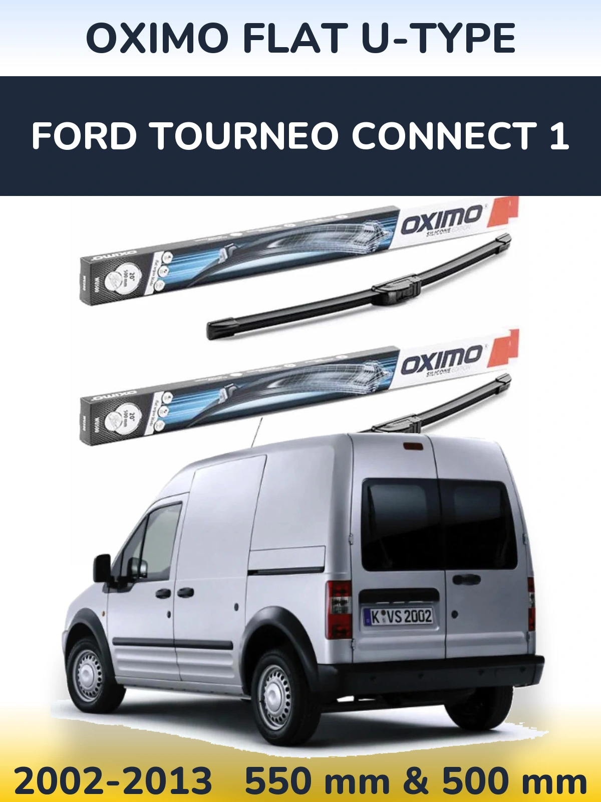 Комплект передних дворников Oximo Flat U-type 550 & 500 мм для Ford Tourneo Connect 1 2002-2013