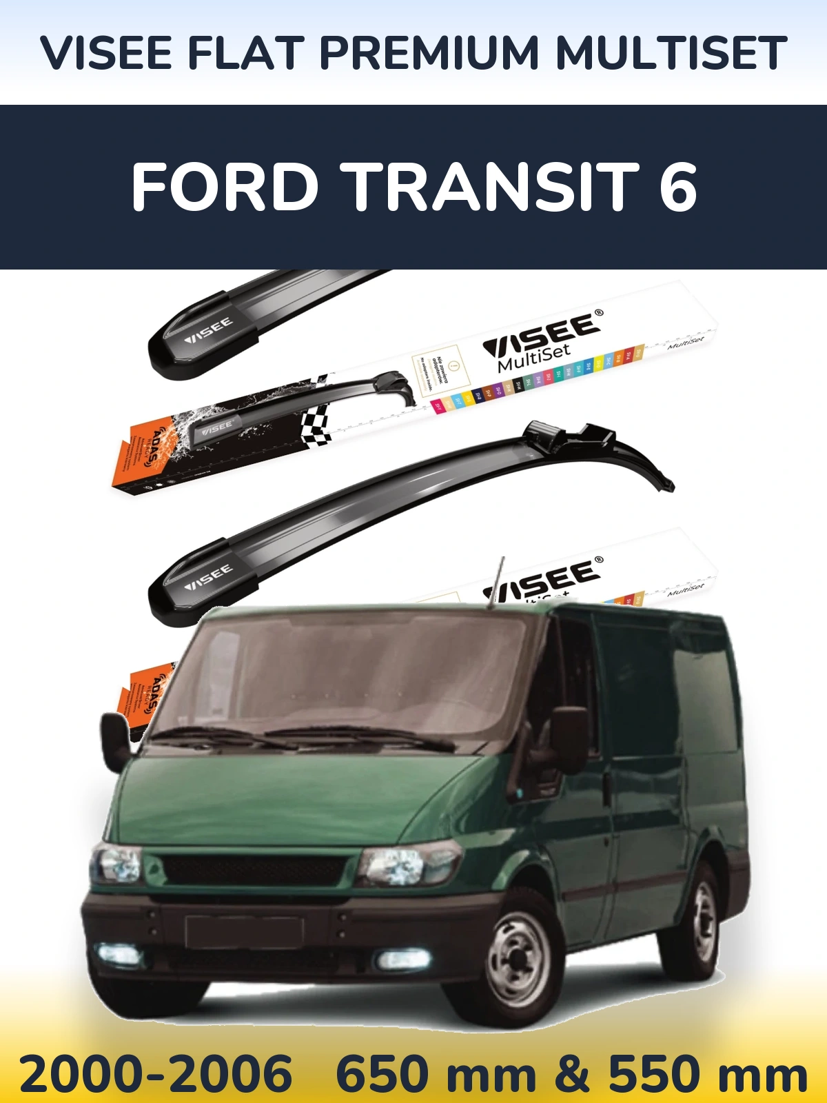 Комплект передних дворников VISEE FLAT PREMIUM MultiSet 650 & 550 мм для Ford Transit 6 2000-2006