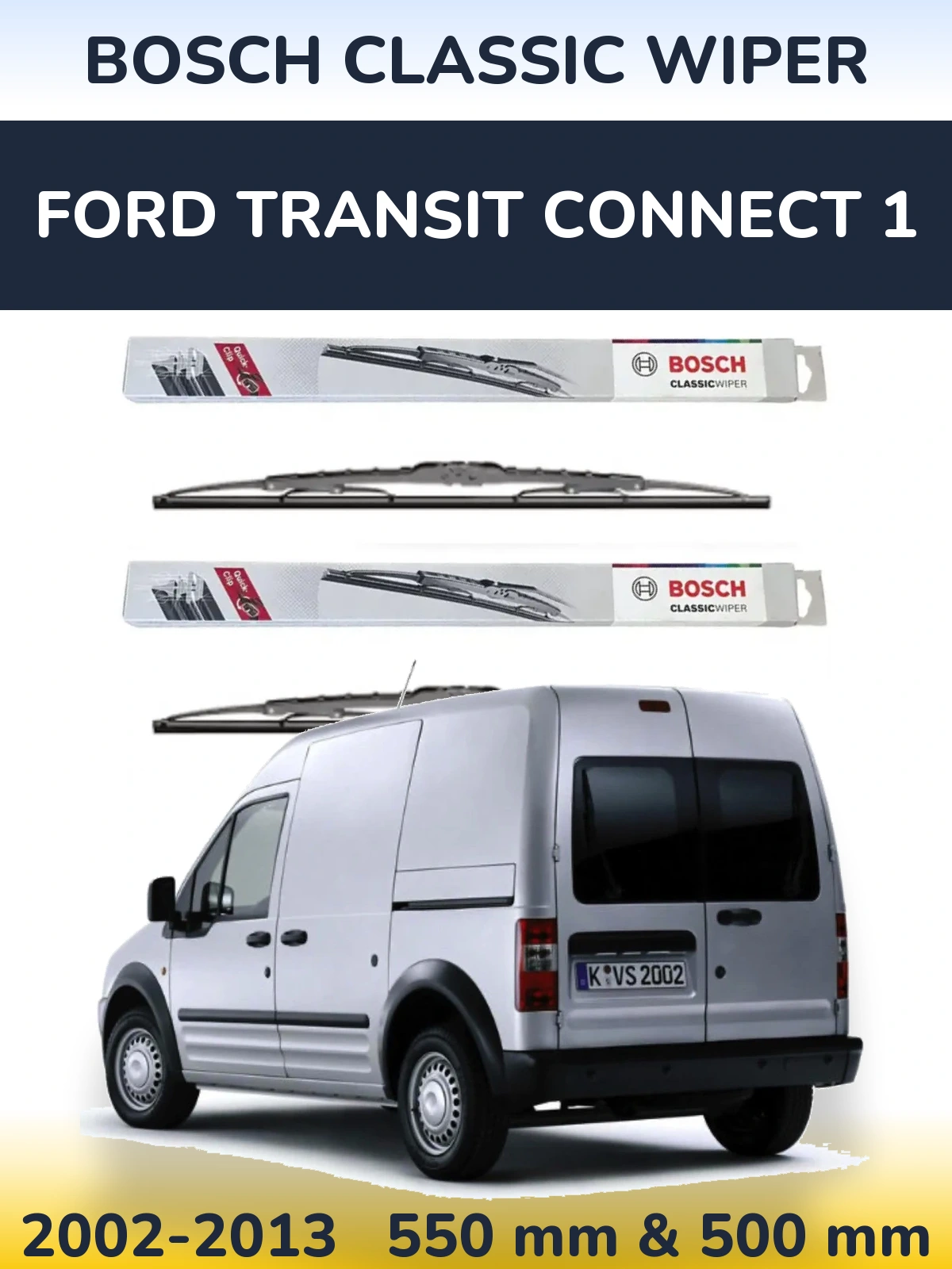 Комплект передних дворников BOSCH Classic Wiper 550 & 500 мм для Ford Transit Connect 1 2002-2013