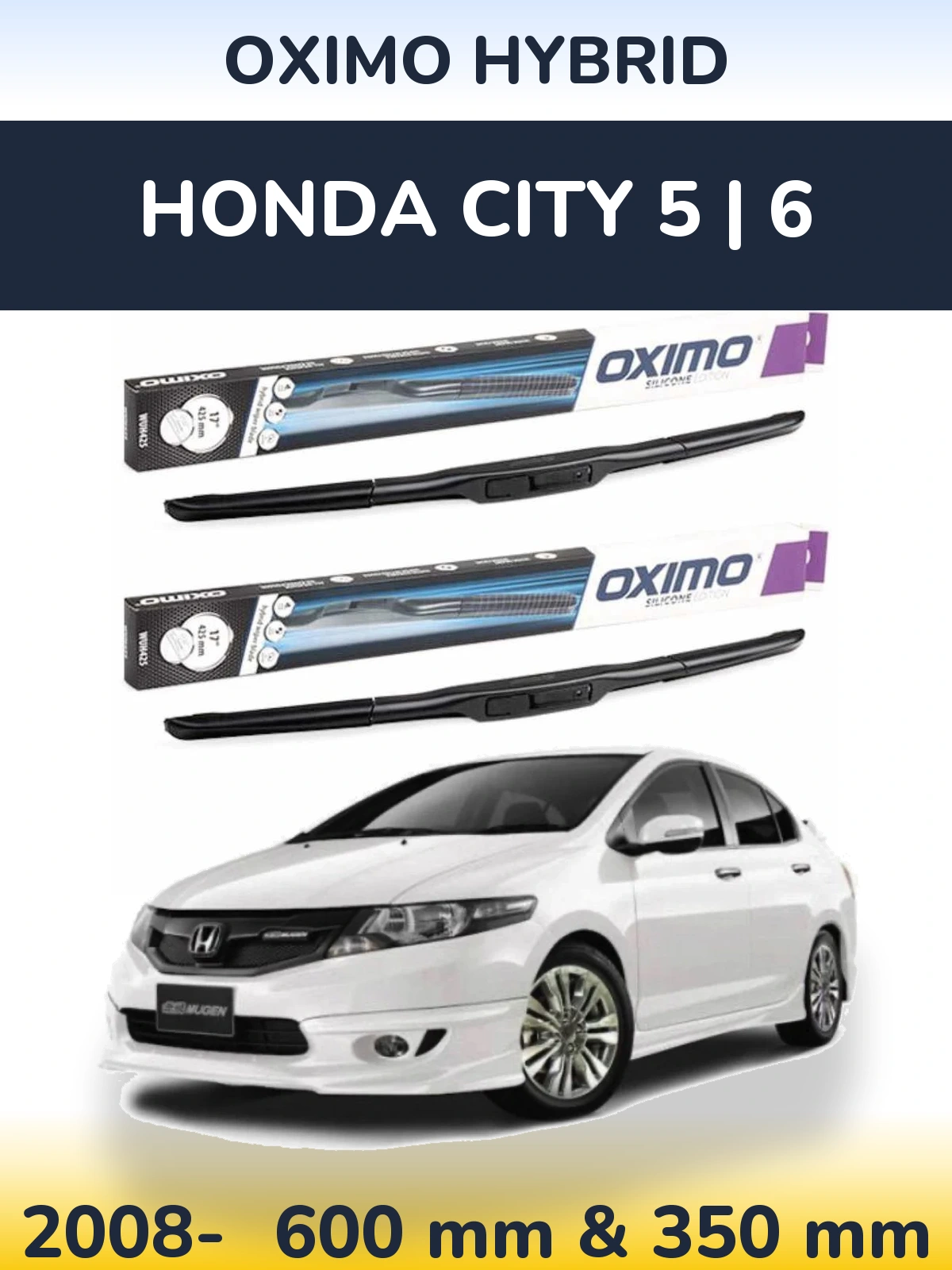 Комплект передніх щіток Oximo Hybrid 600 & 350 мм для Honda City 5 | 6 2008-2026