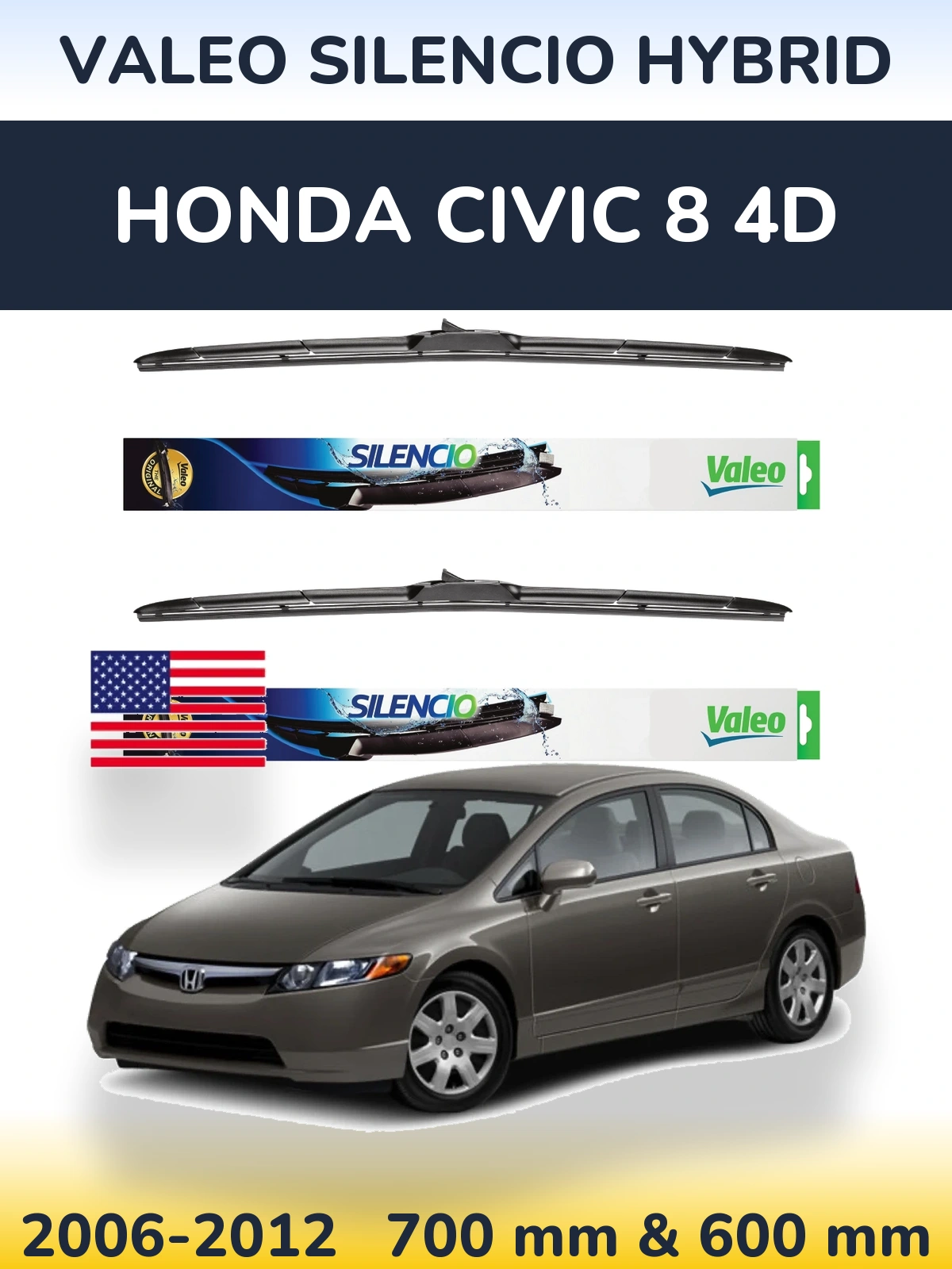 Ștergătoare Valeo Silencio Hybrid pentru Honda Civic 8 4D