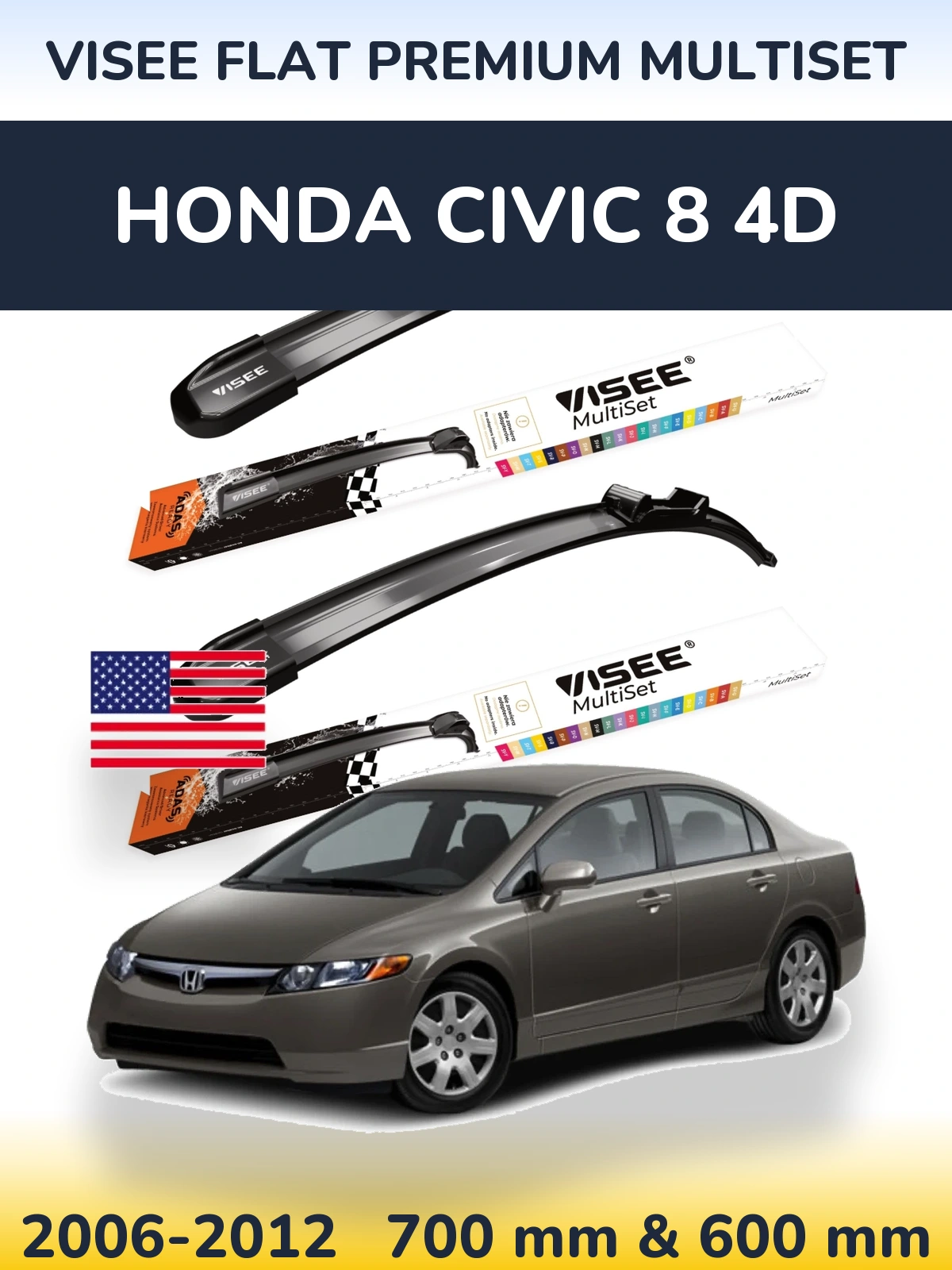 Ștergătoare VISEE FLAT PREMIUM MultiSet pentru Honda Civic 8 4D
