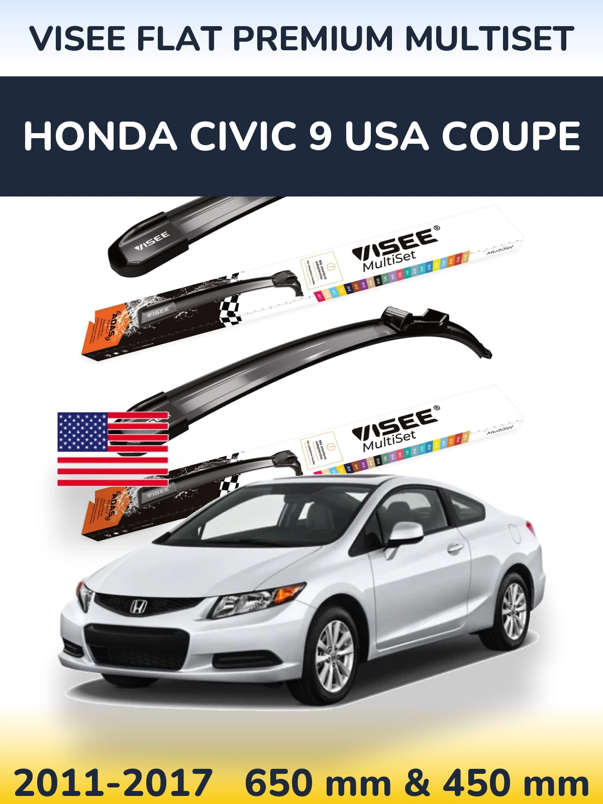 Ștergătoare VISEE FLAT PREMIUM MultiSet pentru Honda Civic 9 USA coupe