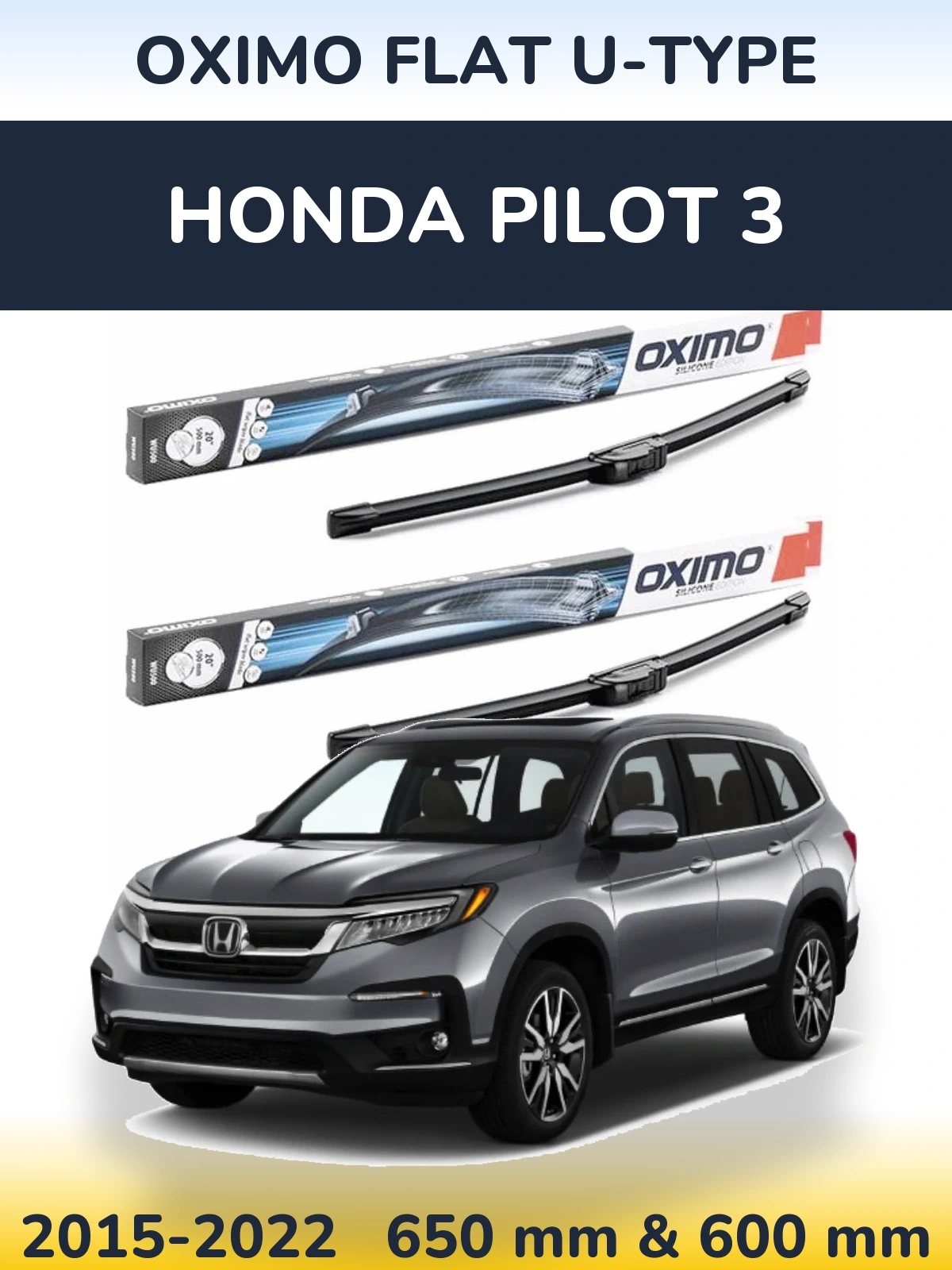 Комплект передних дворников Oximo Flat U-type 650 & 600 мм для Honda Pilot 3 2015-2022