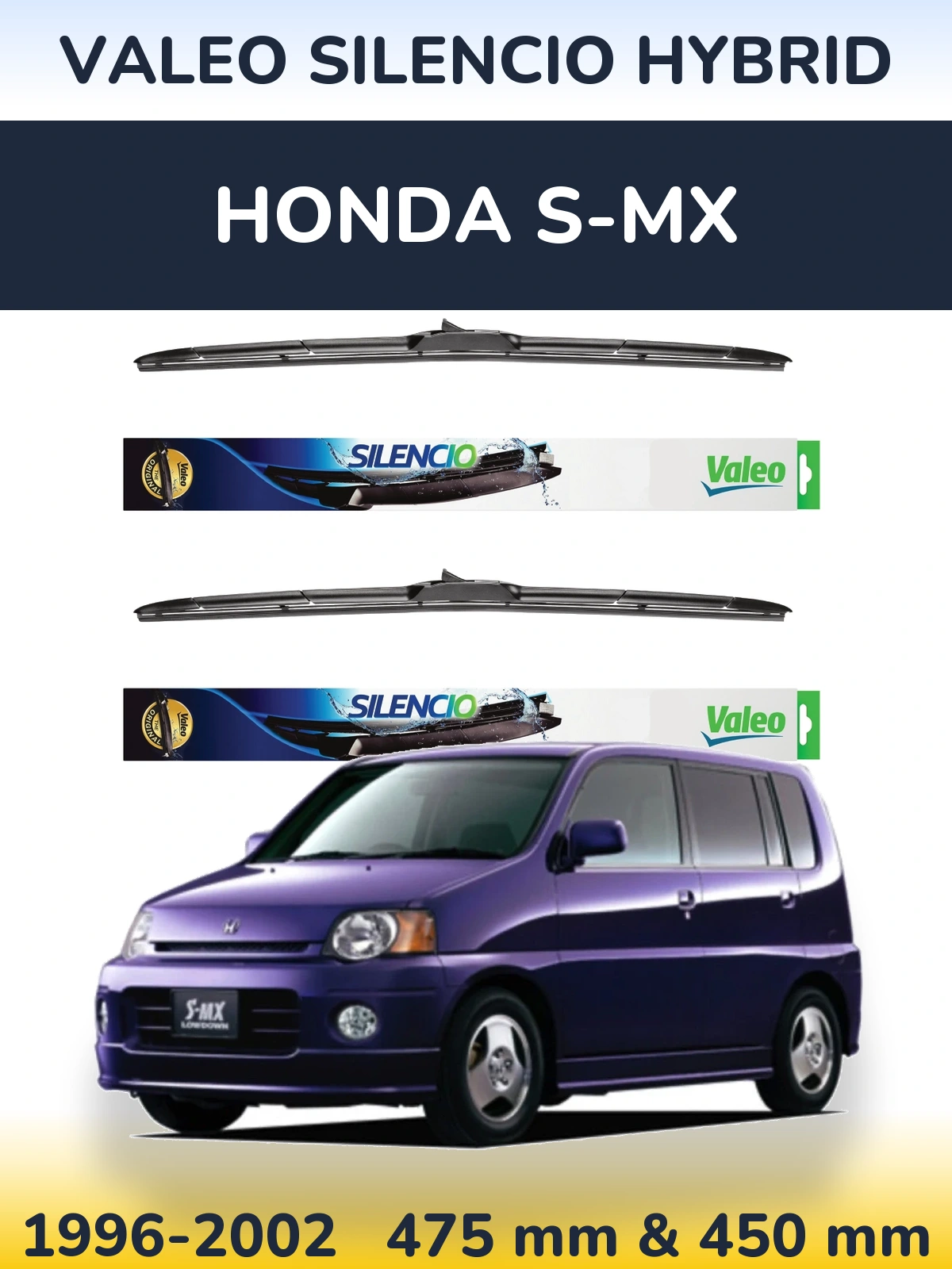 Комплект передних дворников Valeo Silencio Hybrid 475 & 450 мм для Honda S-MX 1996-2002