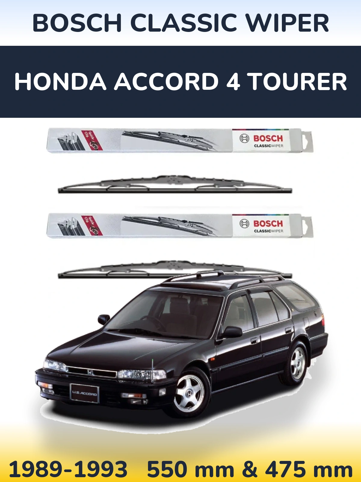 Комплект передніх щіток BOSCH Classic Wiper 550 & 475 мм для Honda Accord 4 Tourer 1989-1993