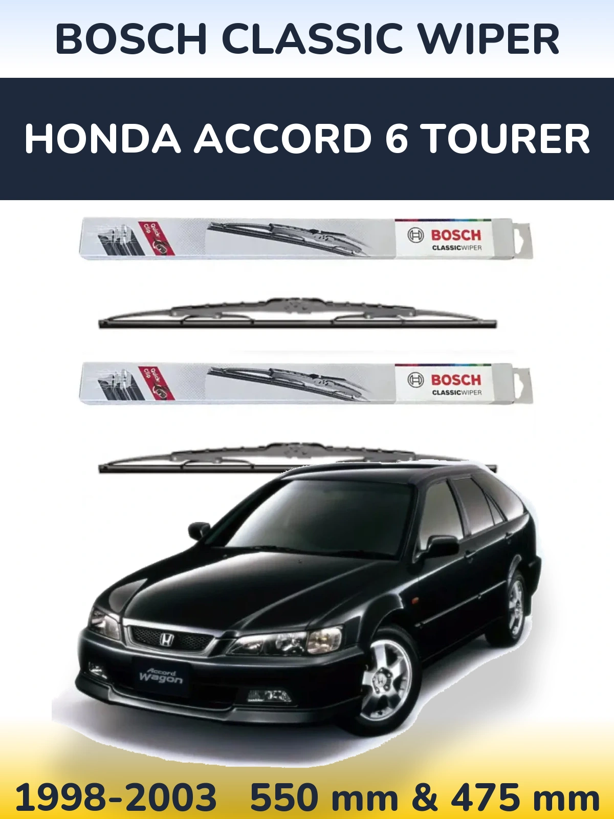 Комплект передних дворников BOSCH Classic Wiper 550 & 475 мм для Honda Accord 6 Tourer 1998-2003