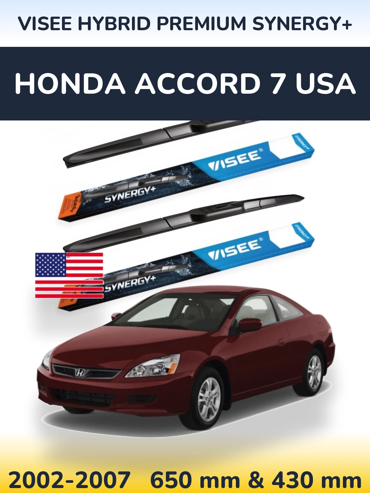 Комплект передних дворников VISEE HYBRID PREMIUM SYNERGY+ 650 & 430 мм для Honda Accord 7 USA 2002-2007