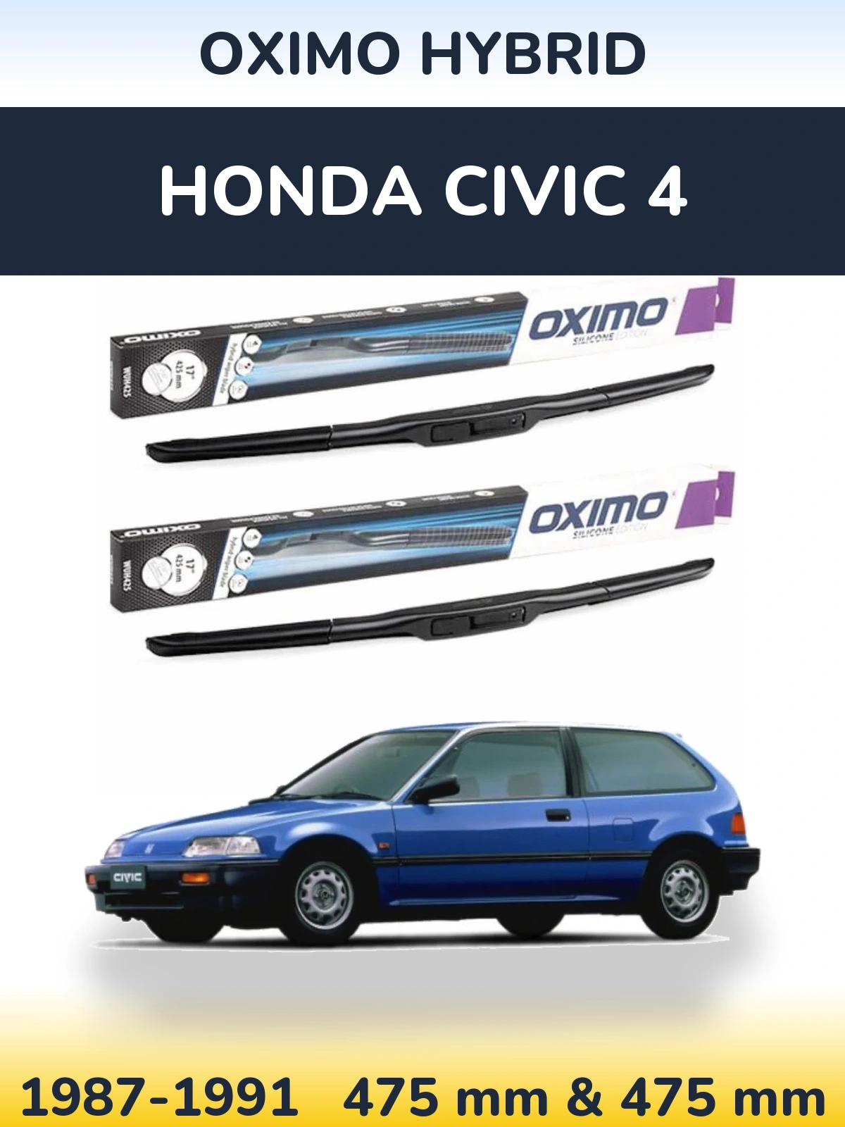 Комплект передних дворников Oximo Hybrid 475 & 475 мм для Honda Civic 4 1987-1991
