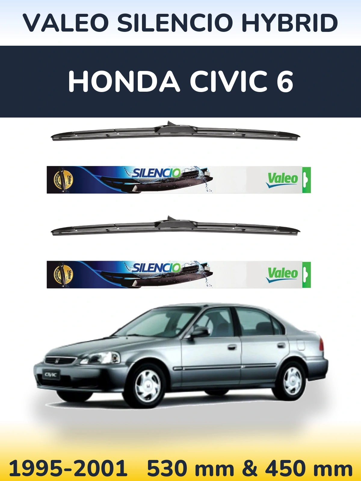 Комплект передних дворников Valeo Silencio Hybrid 530 & 450 мм для Honda Civic 6 1995-2001