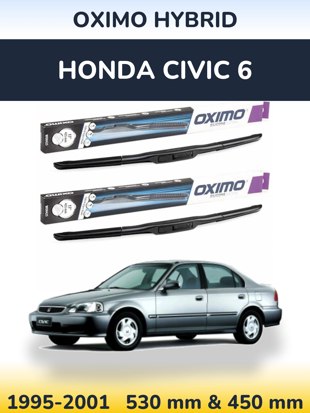 Комплект передних дворников Oximo Hybrid 530 & 450 мм для Honda Civic 6 1995-2001