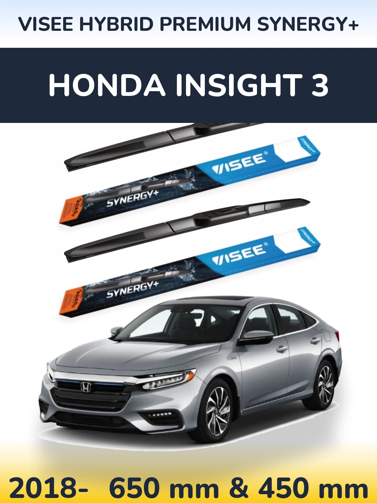 Комплект передних дворников VISEE HYBRID PREMIUM SYNERGY+ 650 & 450 мм для Honda Insight 3 2018-2026