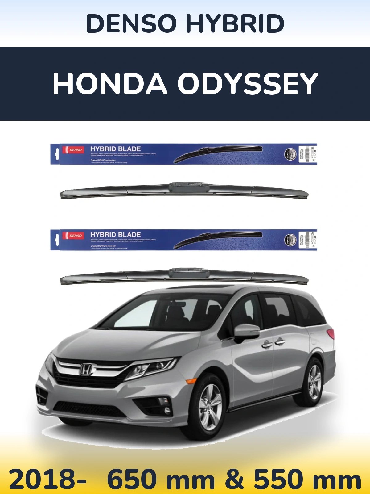 Комплект передних дворников Denso Hybrid 650 & 550 мм для Honda Odyssey 2018-2026