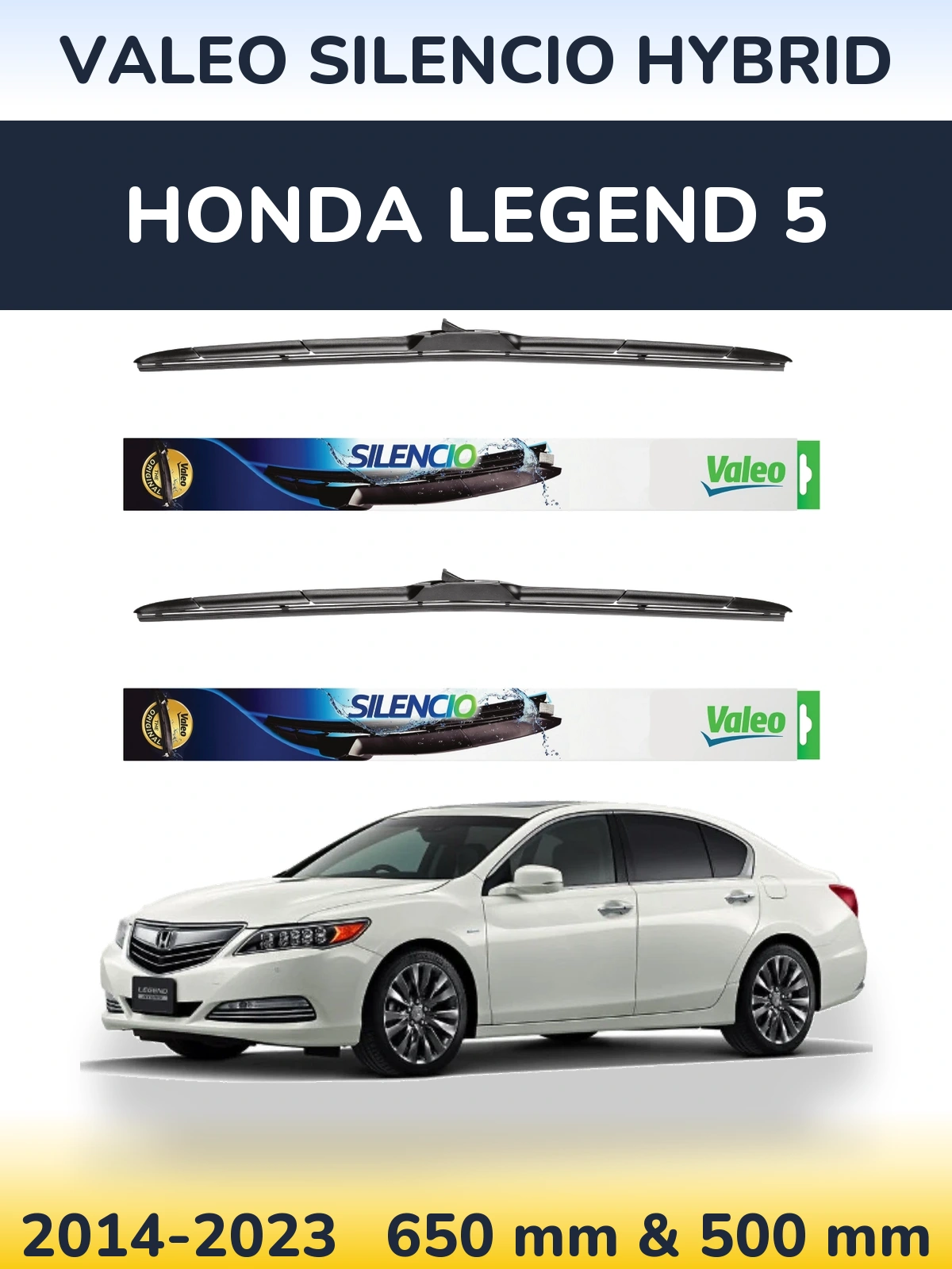 Комплект передних дворников Valeo Silencio Hybrid 650 & 500 мм для Honda Legend 5 2014-2023