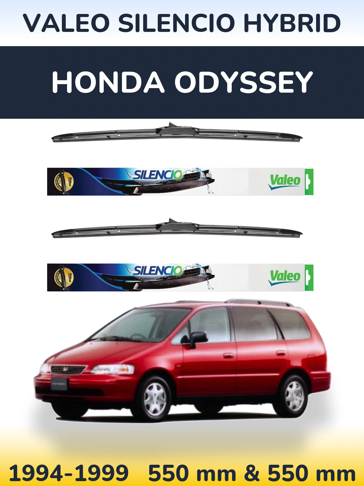 Front wiper blade set Valeo Silencio Hybrid 550 & 550 mm for Honda Odyssey 1994-1999