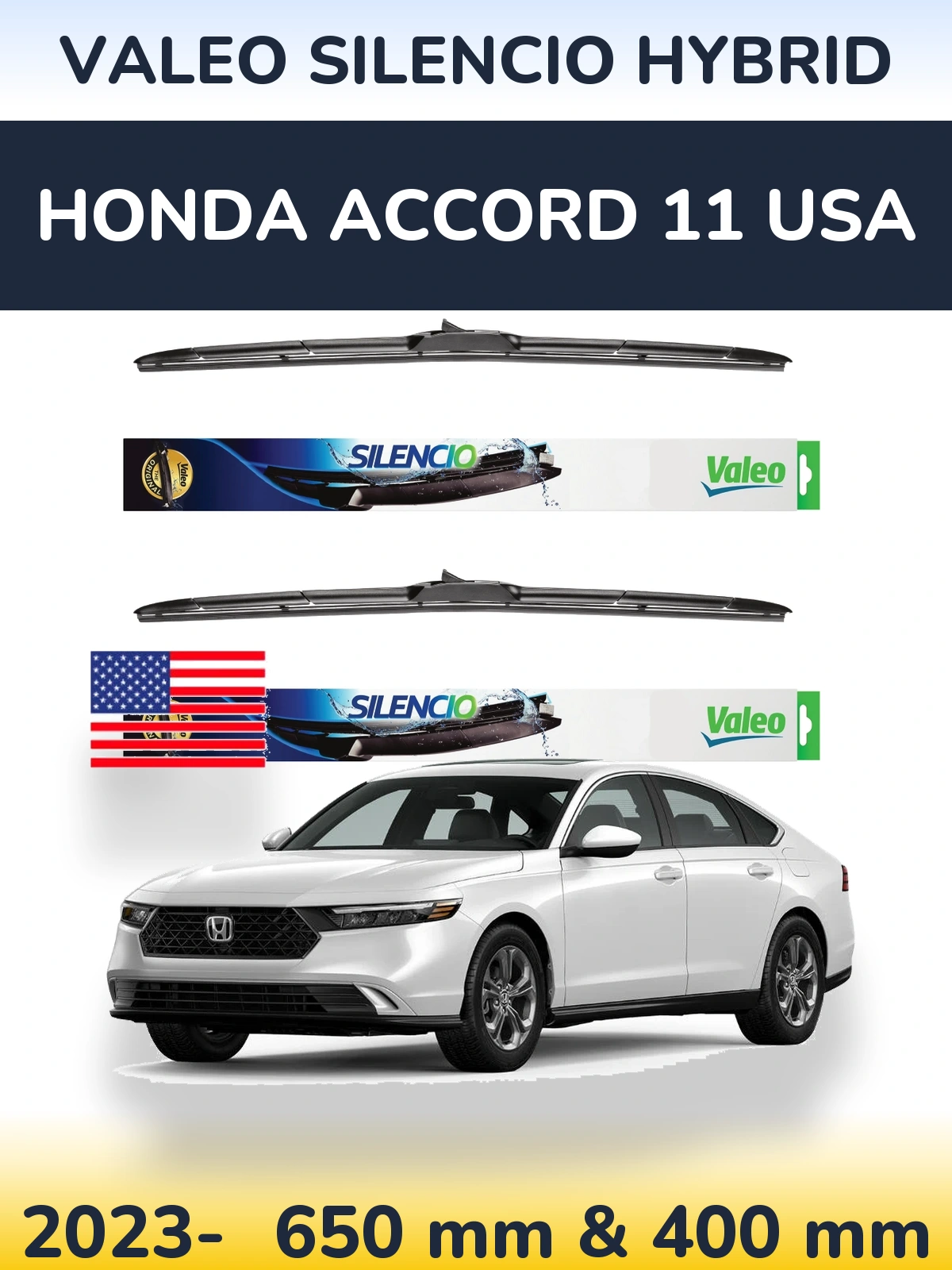 Комплект передних дворников Valeo Silencio Hybrid 650 & 400 мм для Honda Accord 11 USA 2023-2026