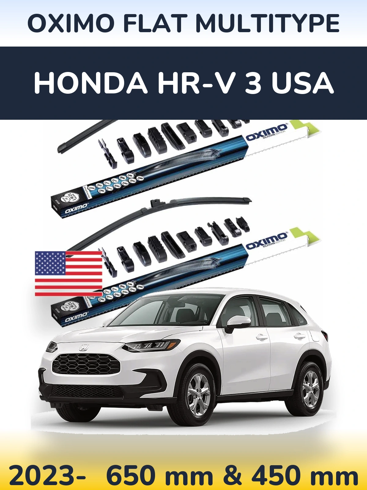 Комплект передних дворников Oximo Flat MultiТипe 650 & 450 мм для Honda HR-V 3 USA 2023-2026