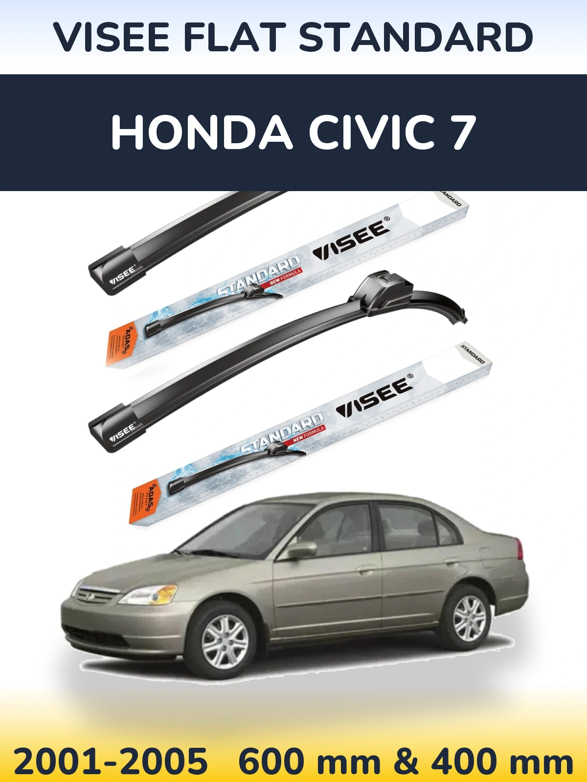 Комплект передних дворников VISEE FLAT STANDARD 600 & 400 мм для Honda Civic 7 2001-2005