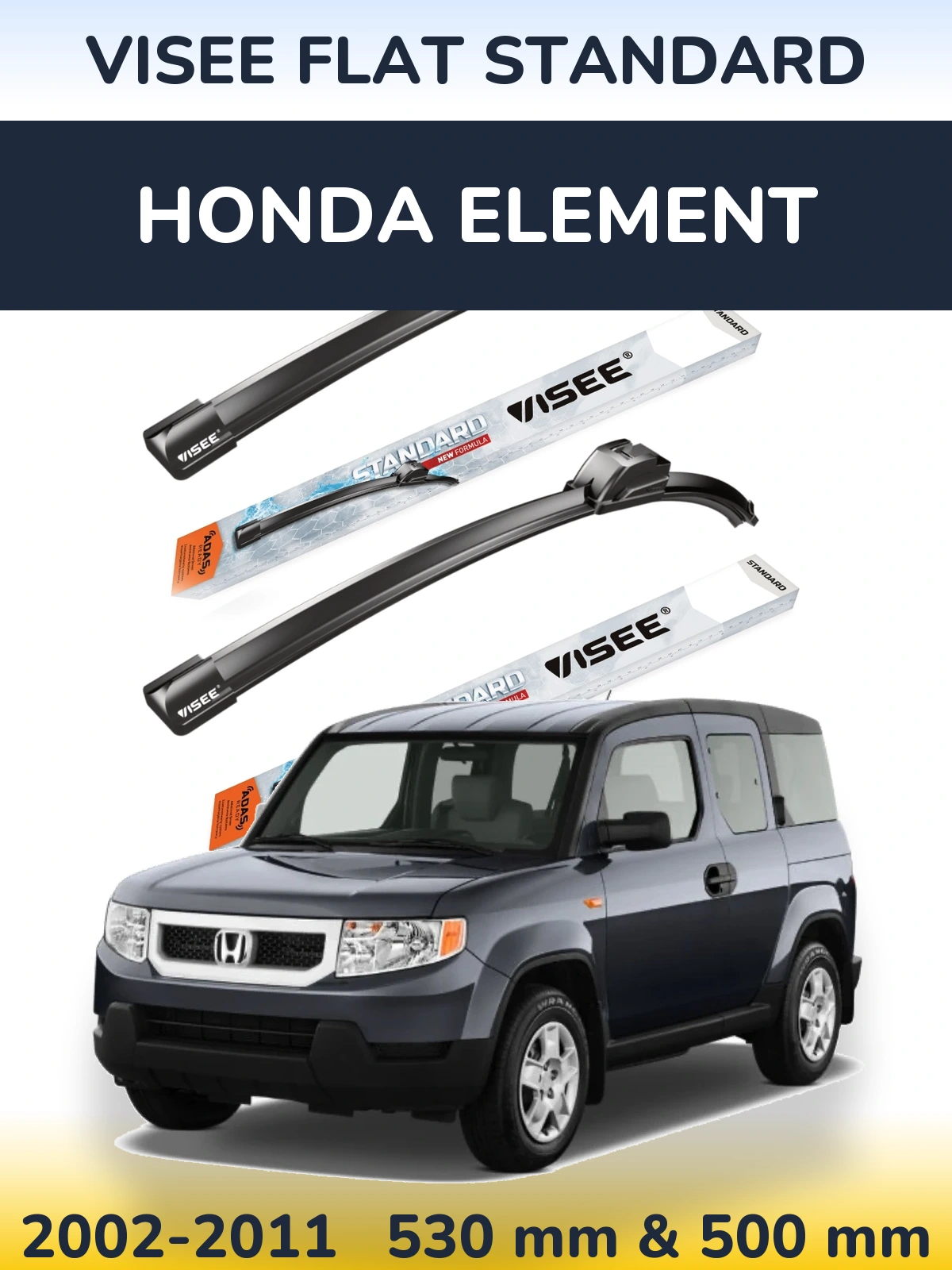 Комплект передніх щіток VISEE FLAT STANDARD 530 & 500 мм для Honda Element 2002-2011