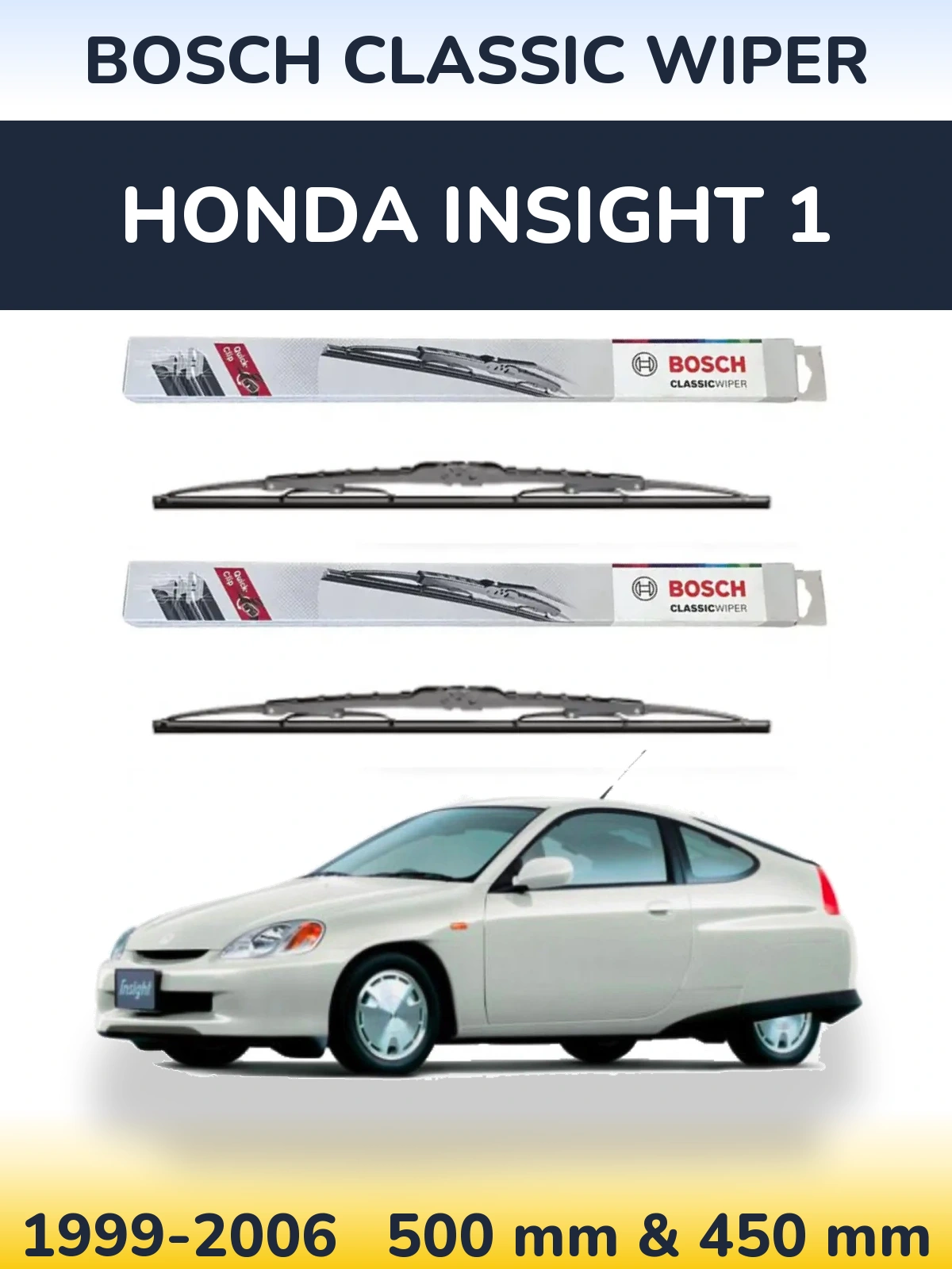 Комплект передних дворников BOSCH Classic Wiper 500 & 450 мм для Honda Insight 1 1999-2006