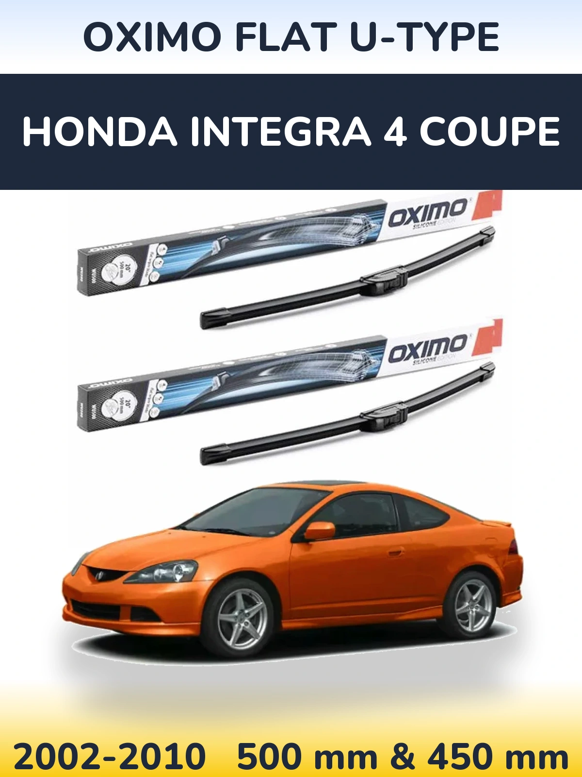 Комплект передних дворников Oximo Flat U-type 500 & 450 мм для Honda Integra 4 coupe 2002-2010