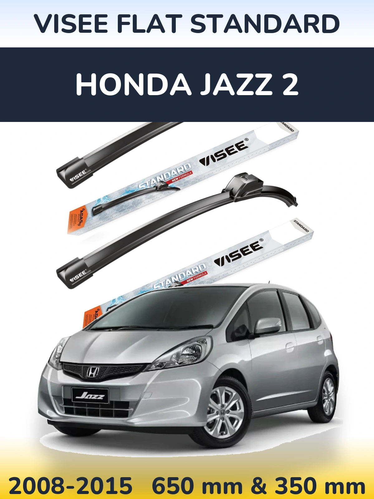 Комплект передних дворников VISEE FLAT STANDARD 650 & 350 мм для Honda Jazz 2 2008-2015
