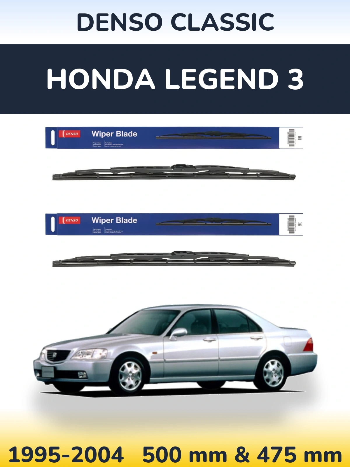 Front wiper blade set Denso Classic 500 & 475 mm for Honda Legend 3 1995-2004