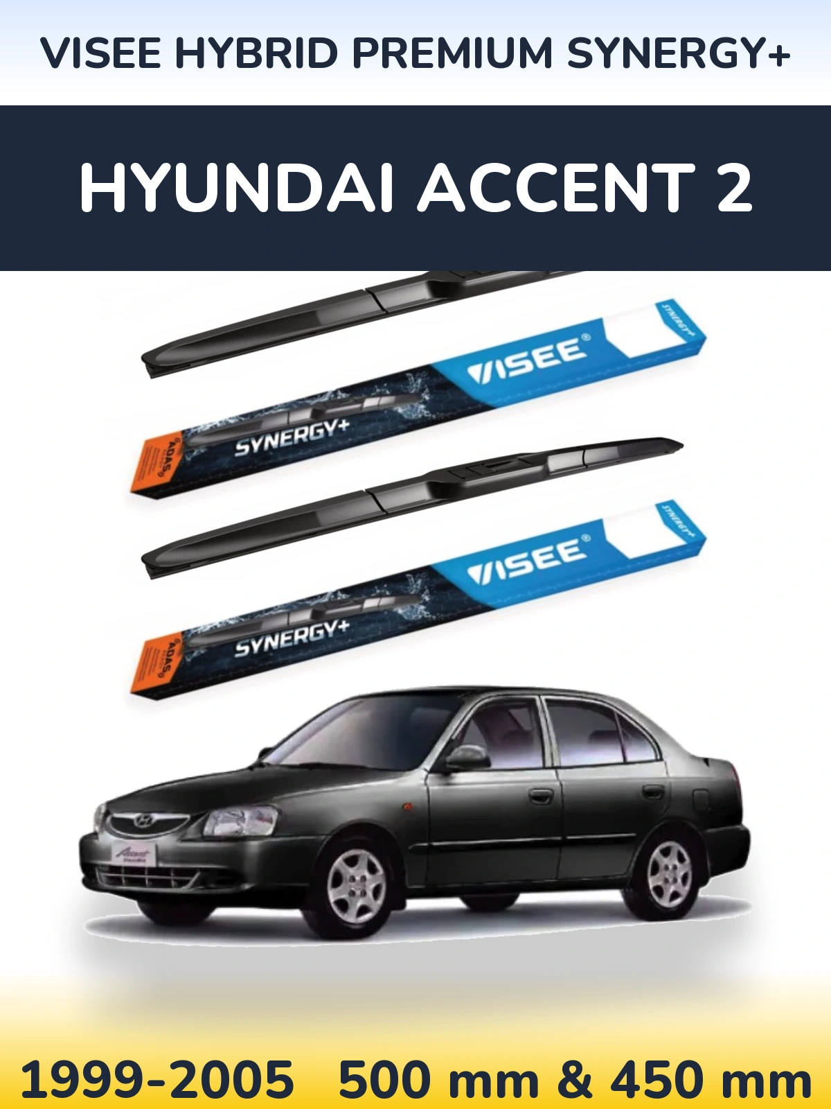 Комплект передних дворников VISEE HYBRID PREMIUM SYNERGY+ 500 & 450 мм для Hyundai Accent 2 1999-2005