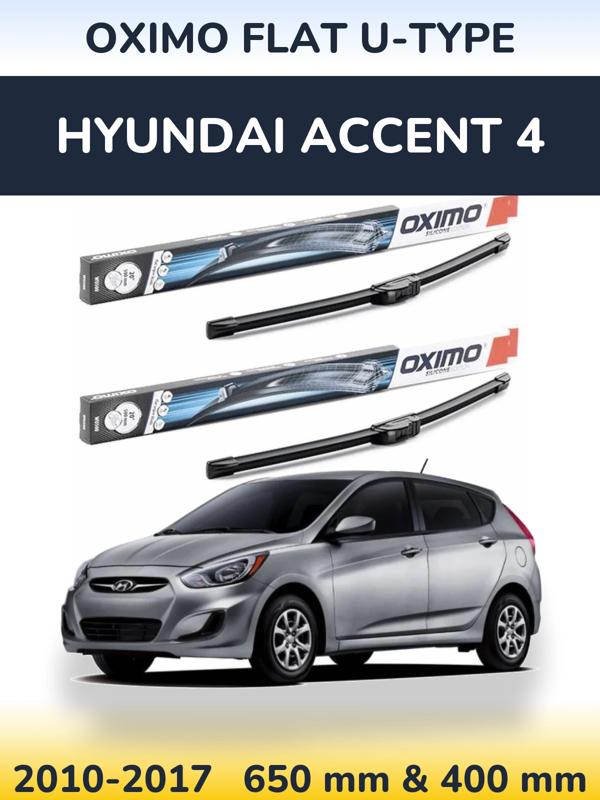 Комплект передних дворников Oximo Flat U-type 650 & 400 мм для Hyundai Accent 4 2010-2017