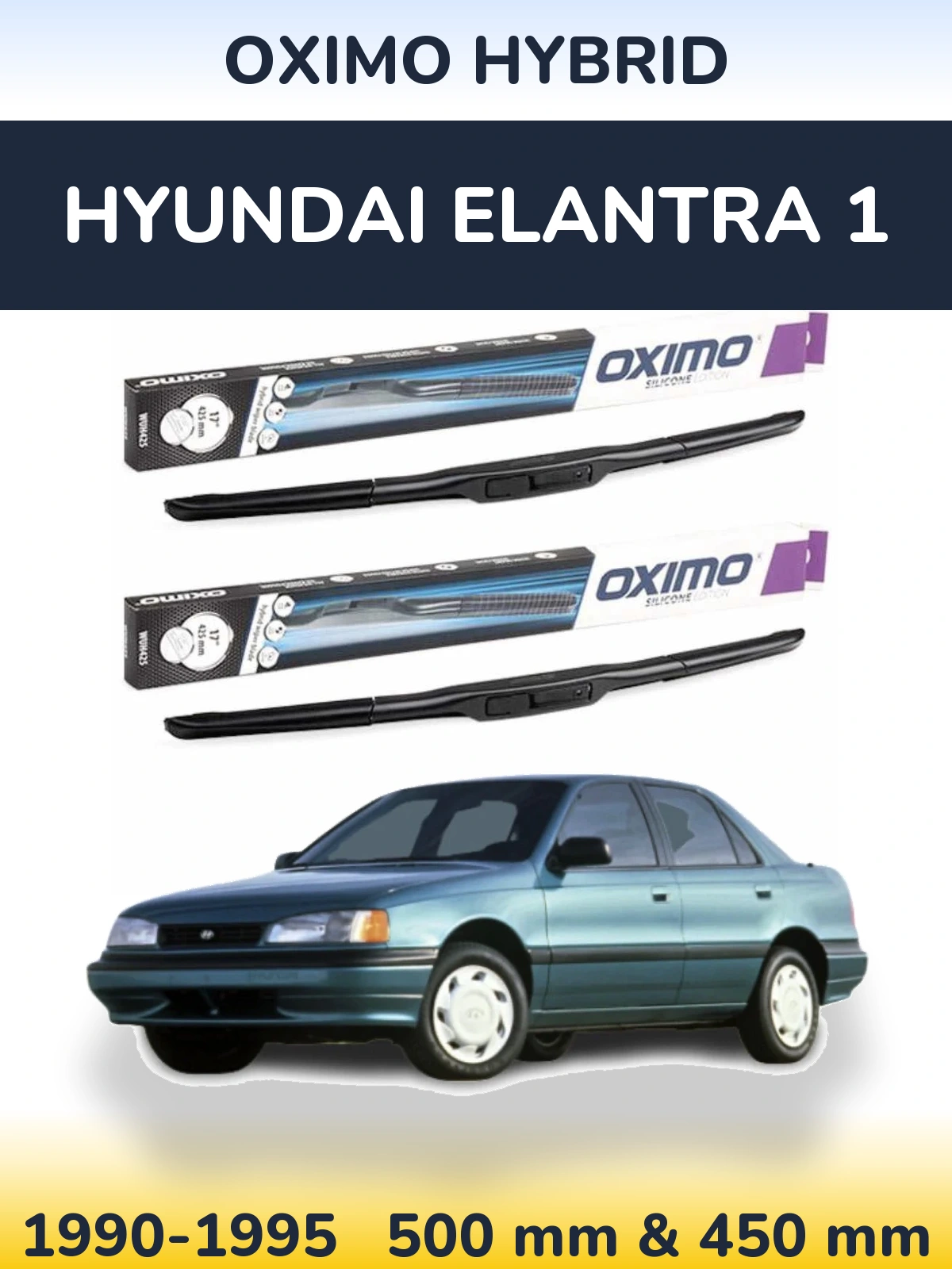 Комплект передних дворников Oximo Hybrid 500 & 450 мм для Hyundai Elantra 1 1990-1995