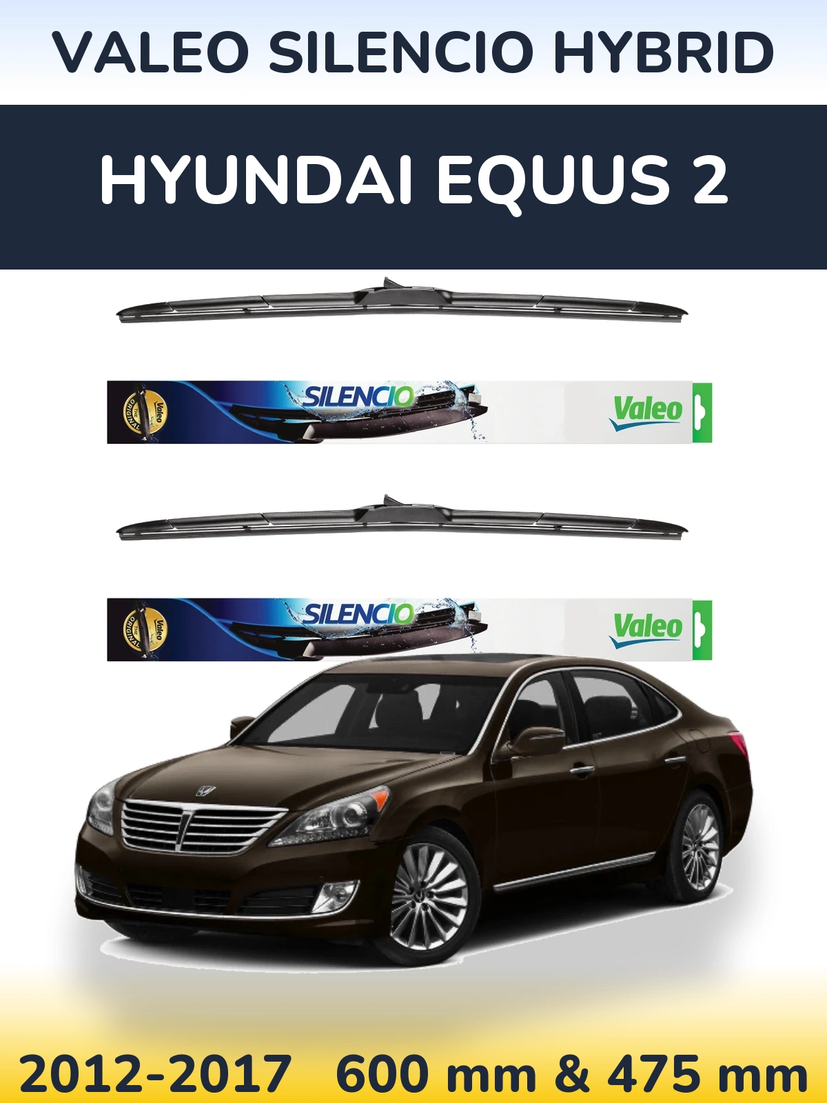 Комплект передних дворников Valeo Silencio Hybrid 600 & 475 мм для Hyundai Equus 2 2012-2017