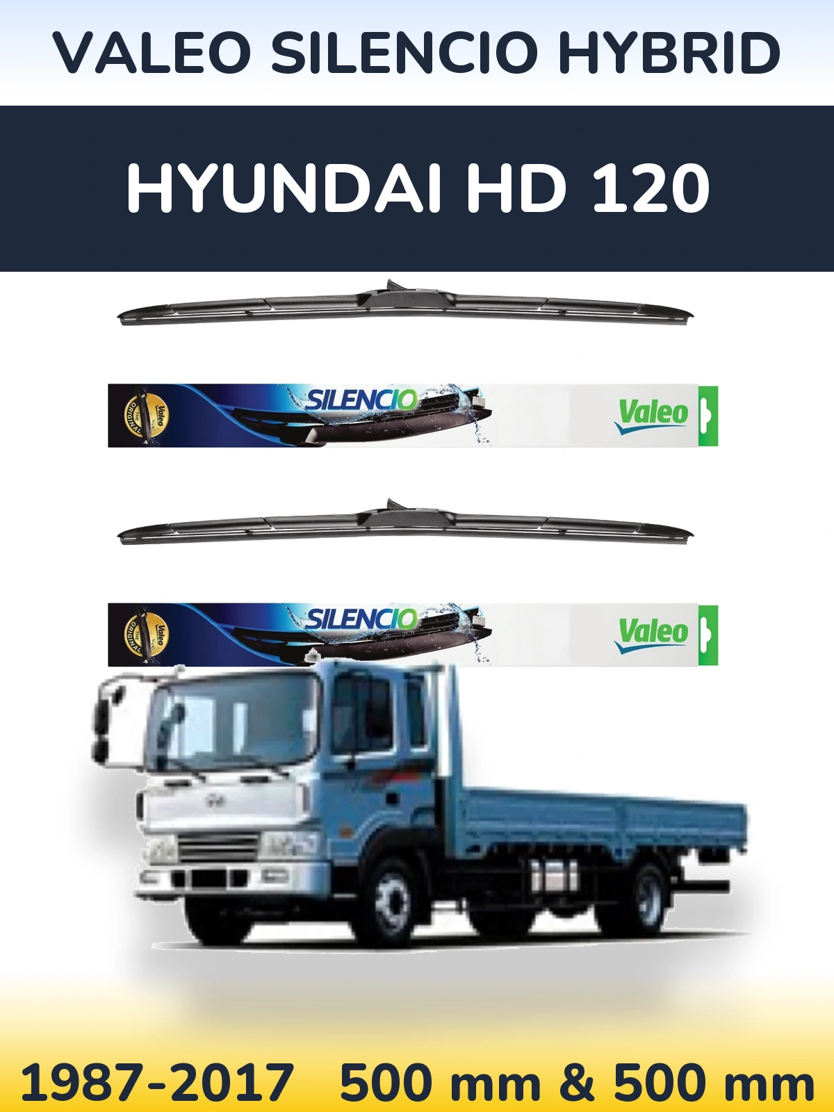 Комплект передних дворников Valeo Silencio Hybrid 500 & 500 мм для Hyundai HD 120 1987-2017