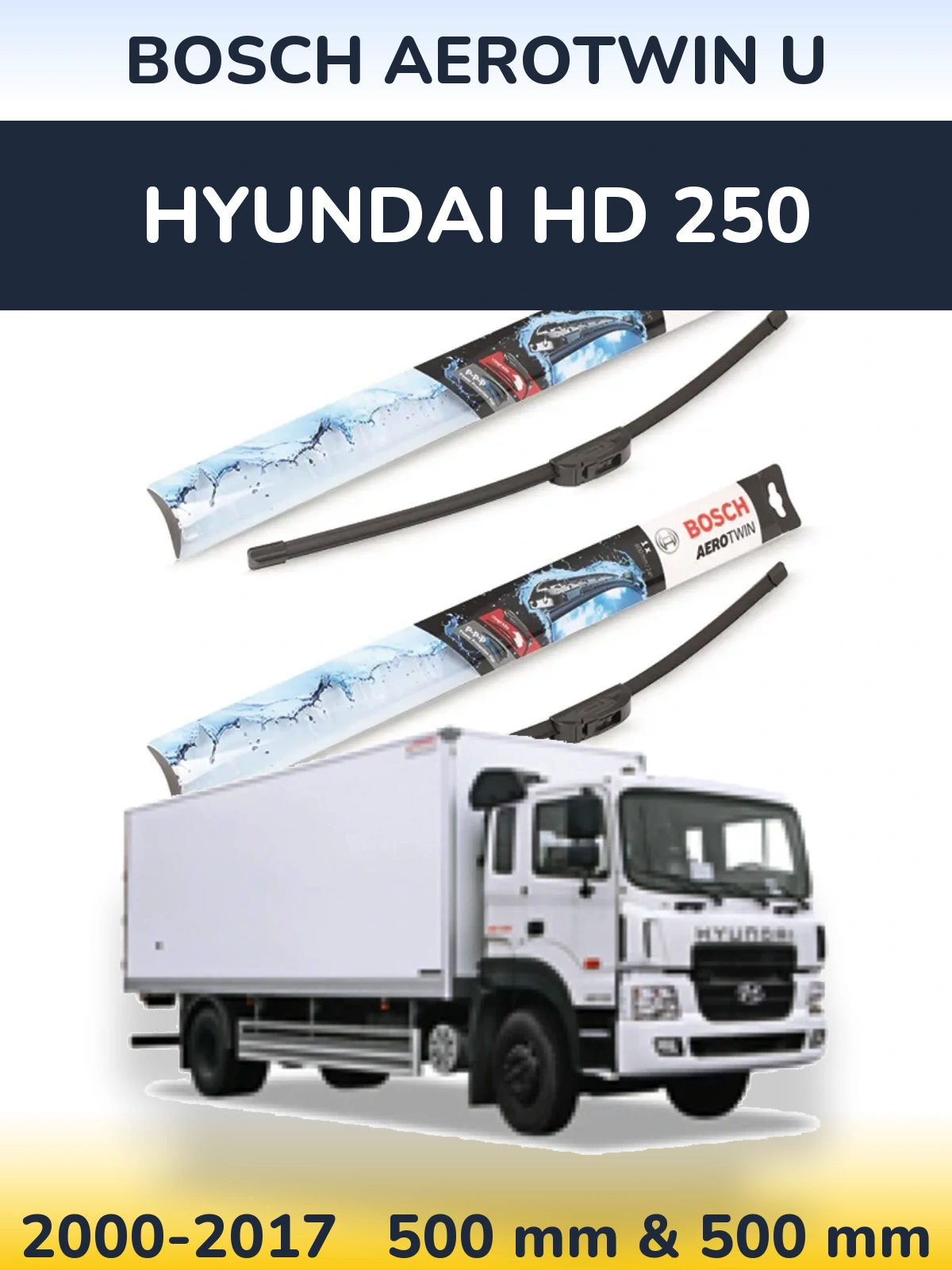 Комплект передних дворников BOSCH AeroTwin U 500 & 500 мм для Hyundai HD 250 2000-2017