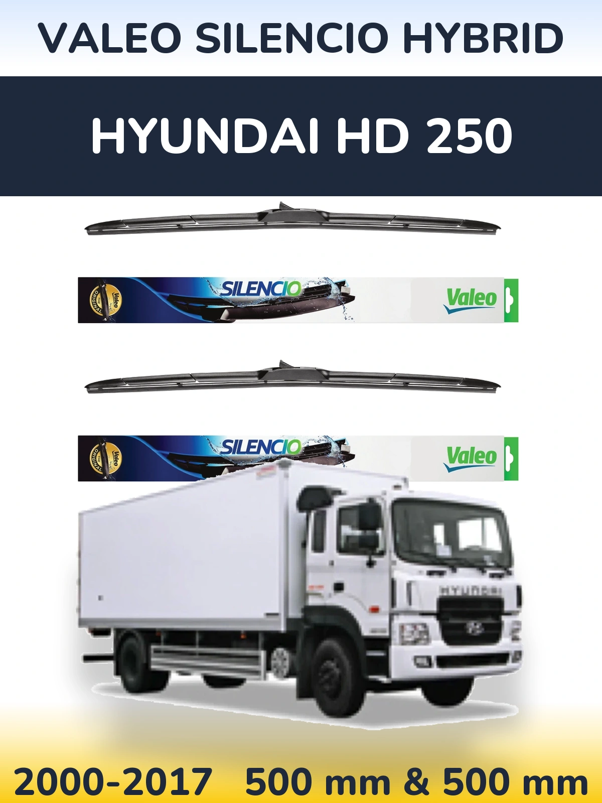 Комплект передних дворников Valeo Silencio Hybrid 500 & 500 мм для Hyundai HD 250 2000-2017